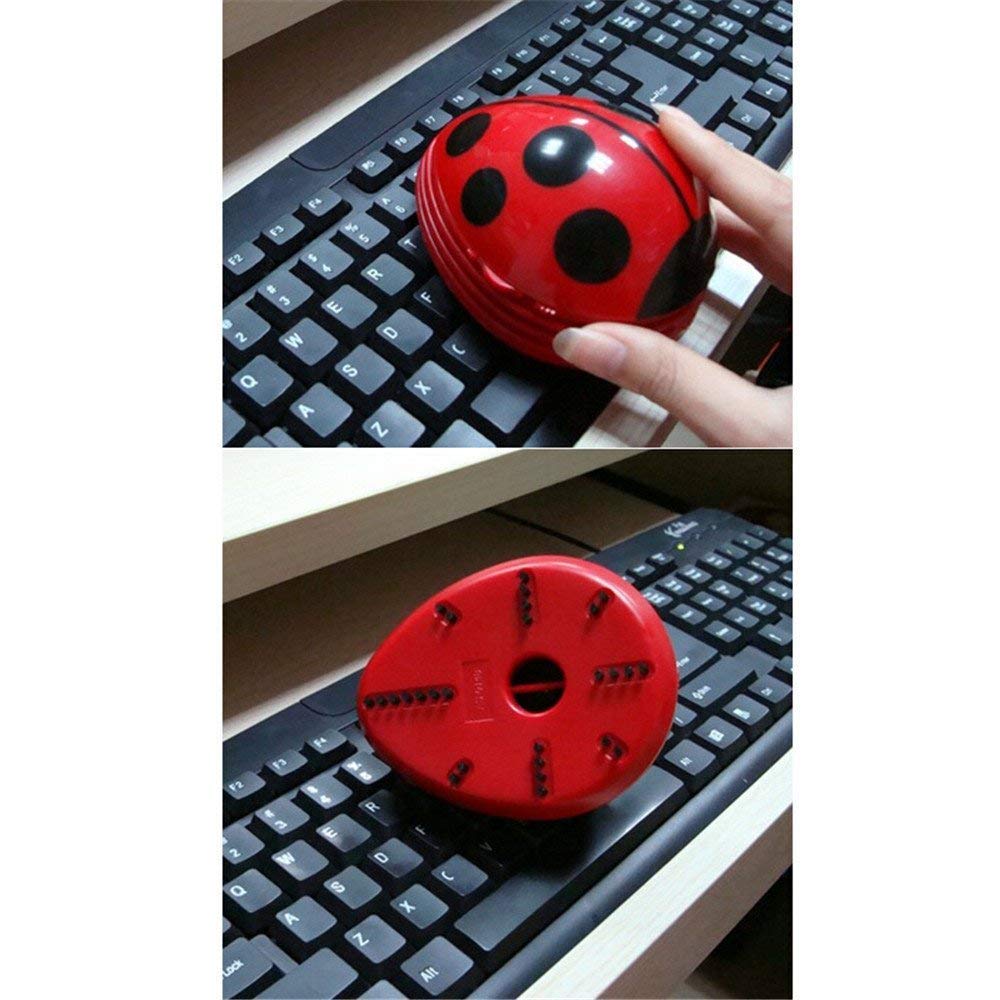 Aimeio Cute Portable Beetle Ladybug Mini Handheld Cordless Tabletop Crumb Sweeper Desktop Keyboard Dust Vacuum Cleaner,Battery O