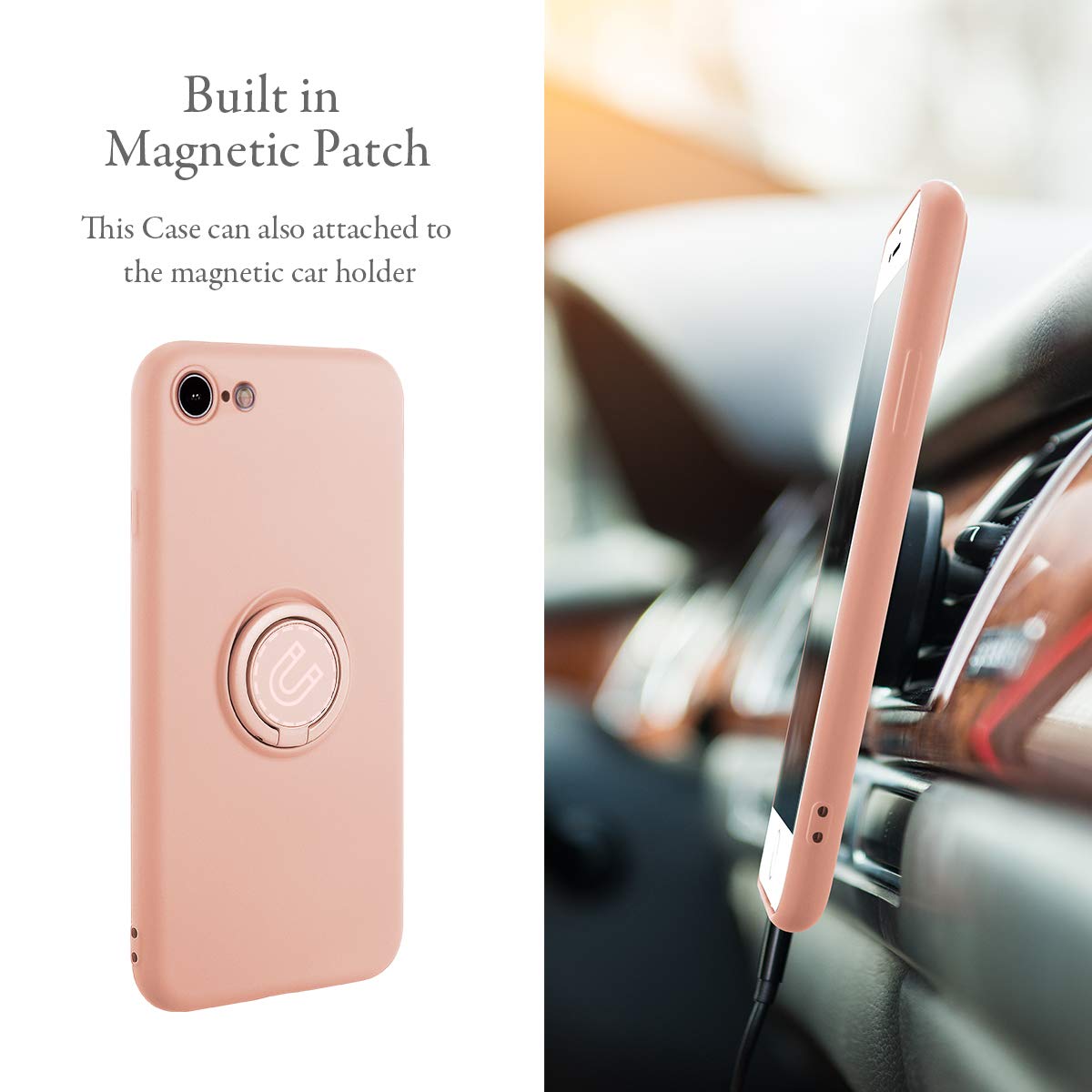 Ueebai Case For Iphone Se 2022 5G/Iphone 7/Iphone 8/Iphone Se 2020, Slim Liquid Silicone Phone Case With Ring Holder Kickstand H