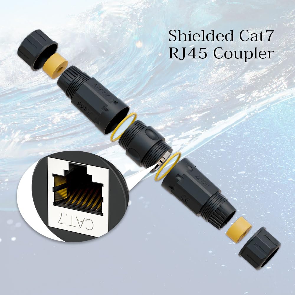 Fgb 10Gbps Waterproof Rj45 Coupler Cat7, Shielded Ip68 Waterproof Ethernet Connector, Waterproof Ethernet Coupler Outdoor Networ