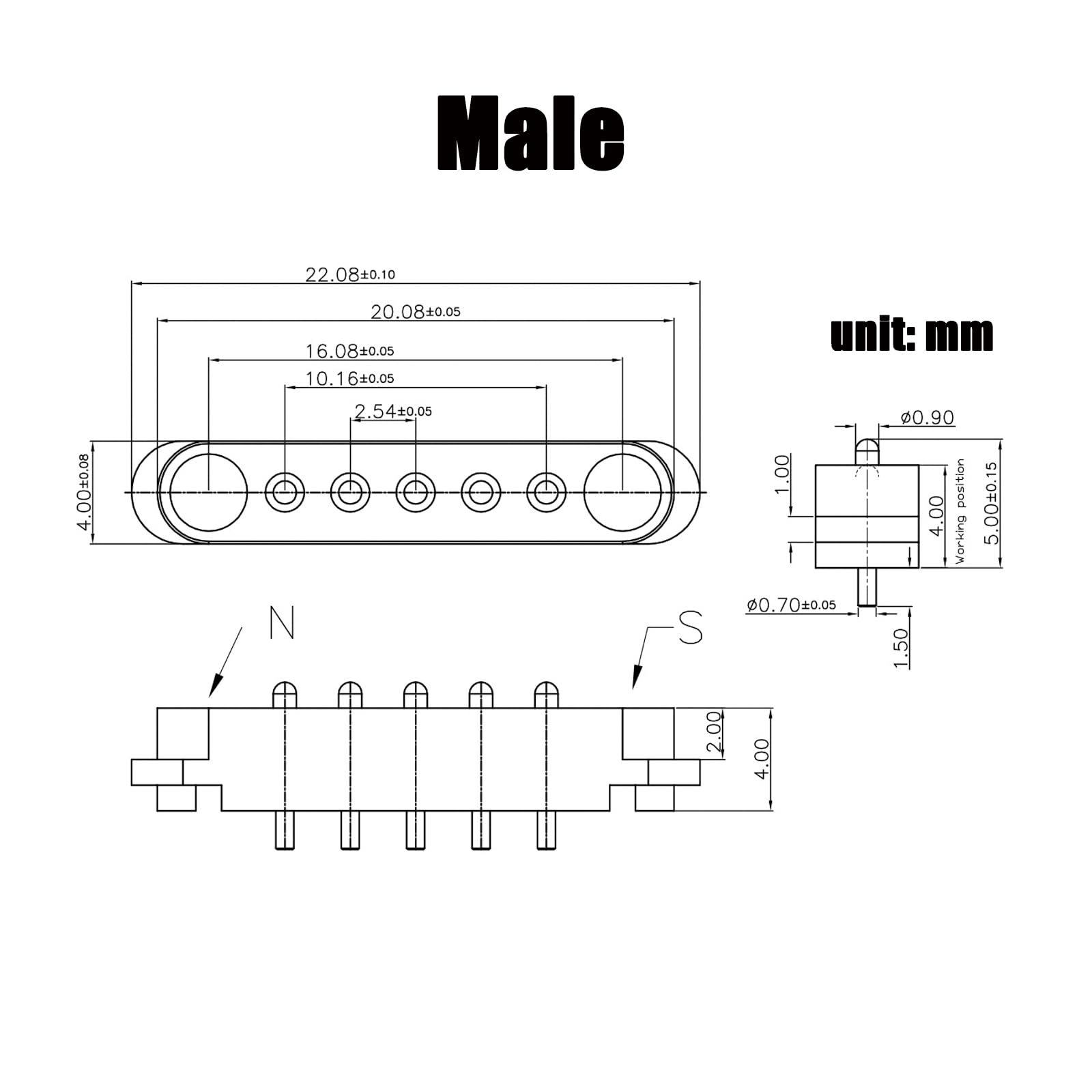 Magnetic Pogo Pin Connector   2 Pair, 2/3/4/5P, Male+Female, 2.54/2.5Mm Through Holes, Spring Loaded, Dc Power Socket, 5Pin