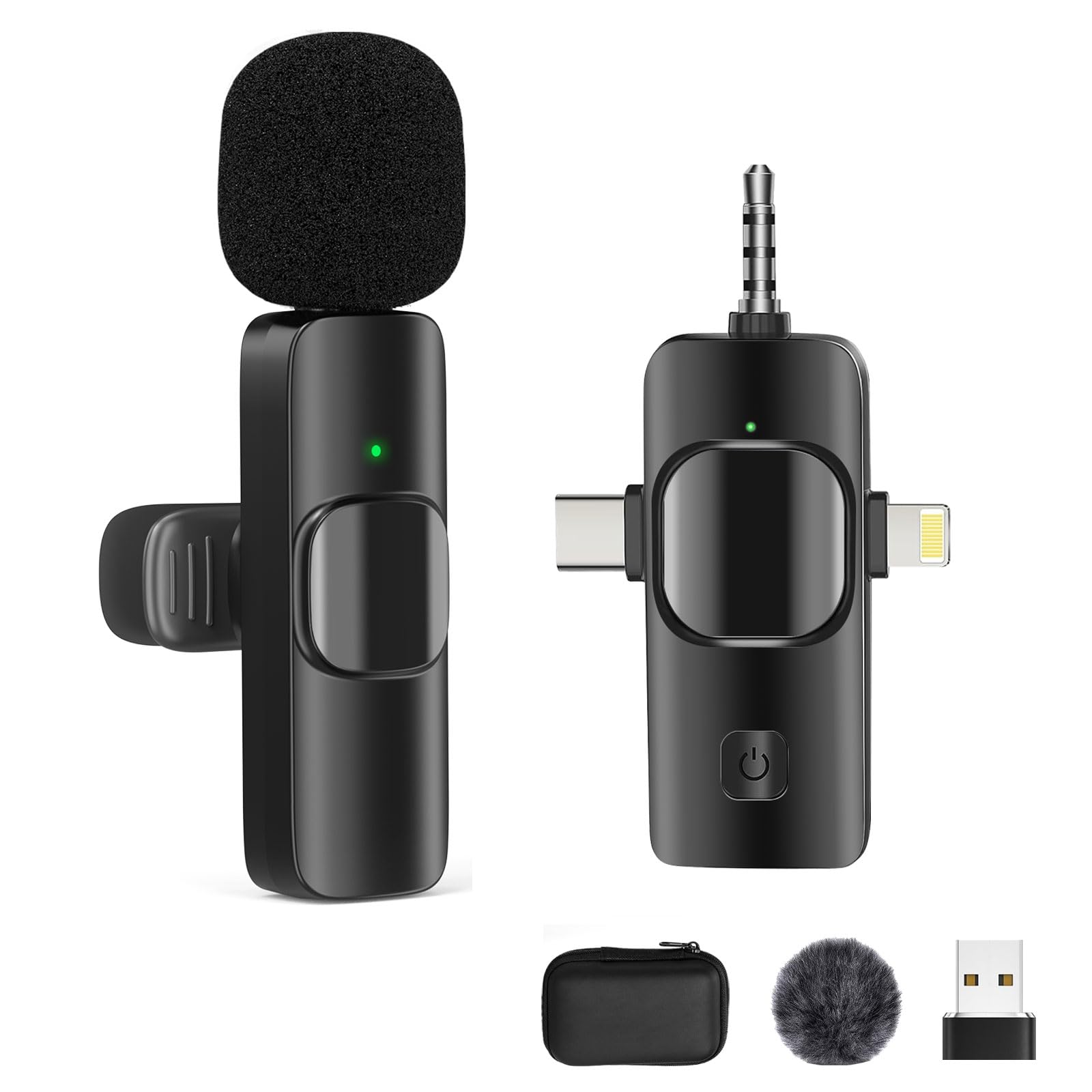 Wireless Lavalier Microphones, 4 In 1 Universal Receiver For Android Iphone Ipad Laptop & Camera, Usb C, Wireless Mini Microphon