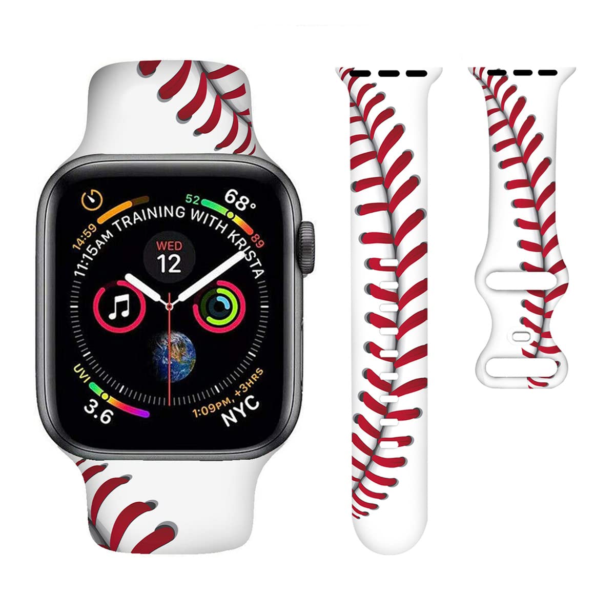 Baseball Watch Band Red and White Sports Smartwatch bands Compatible with Watch 38mm 40mm 41mm Soft Silicone Strap Replacement f