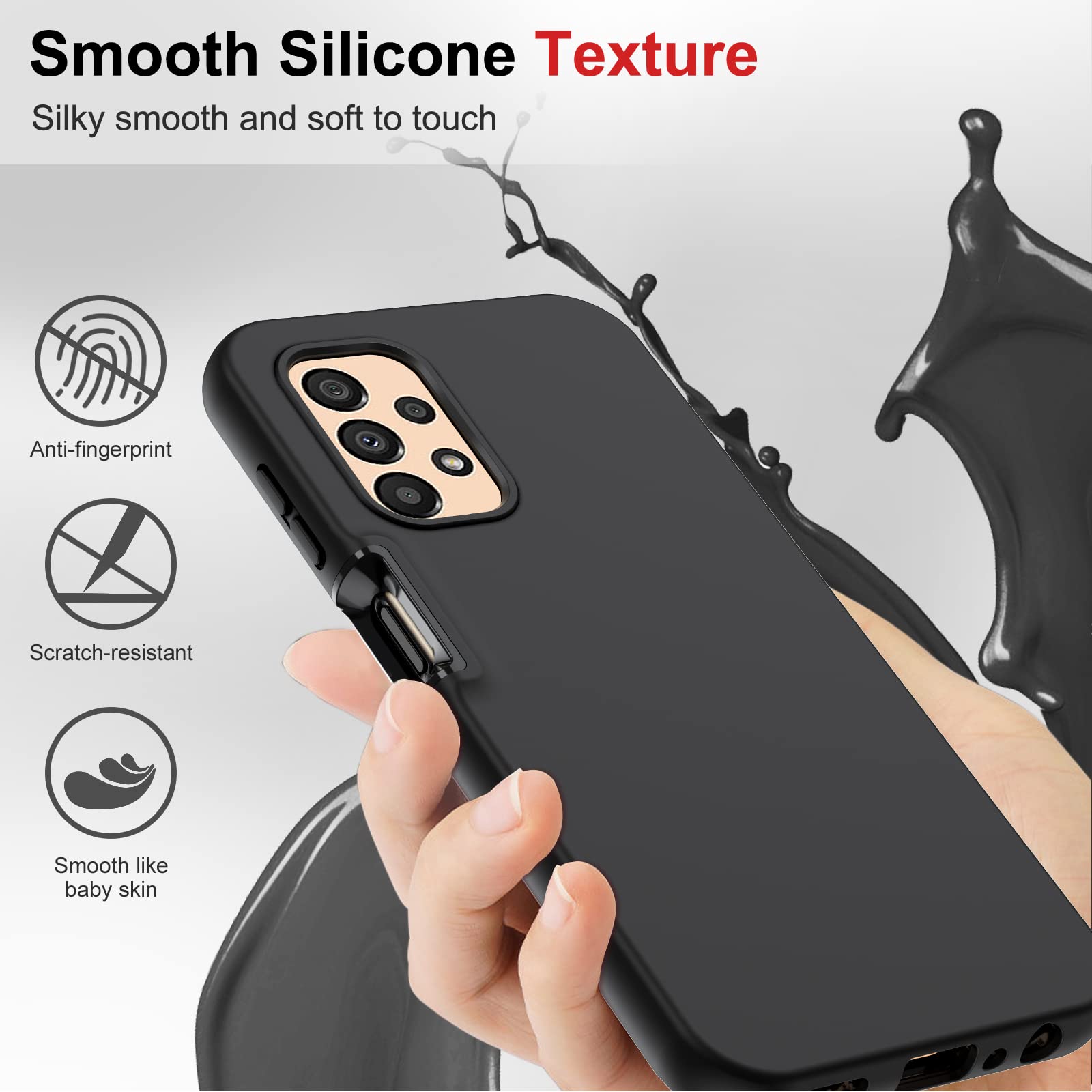 LeYi Samsung Galaxy A13 5G Case Full-Body Shockproof Liquid Silicone Black with 2 Tempered Glass Screen Protectors