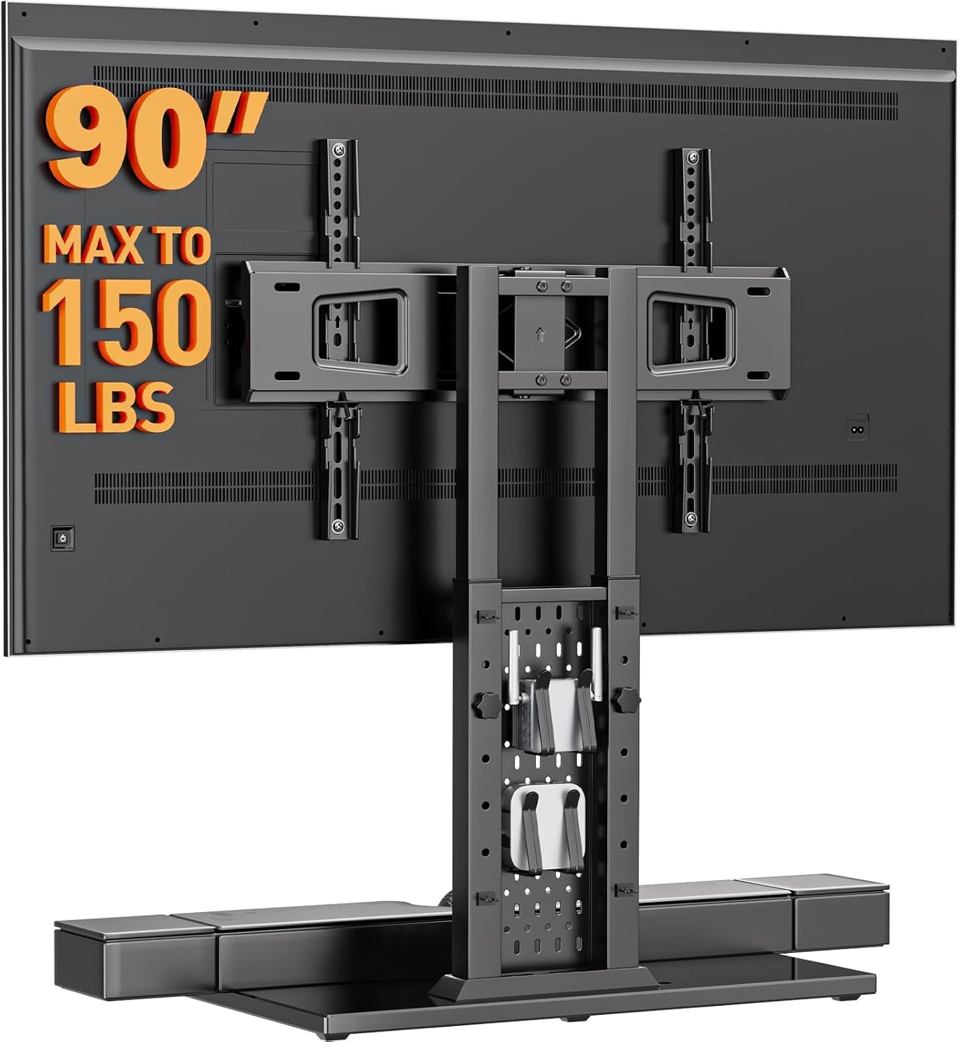 Perlegear Universal Swivel TV Stand with Pegboard Storage, Height Adjustable Table top TV Stand Mount for 42-90 Inch TVs, up to 