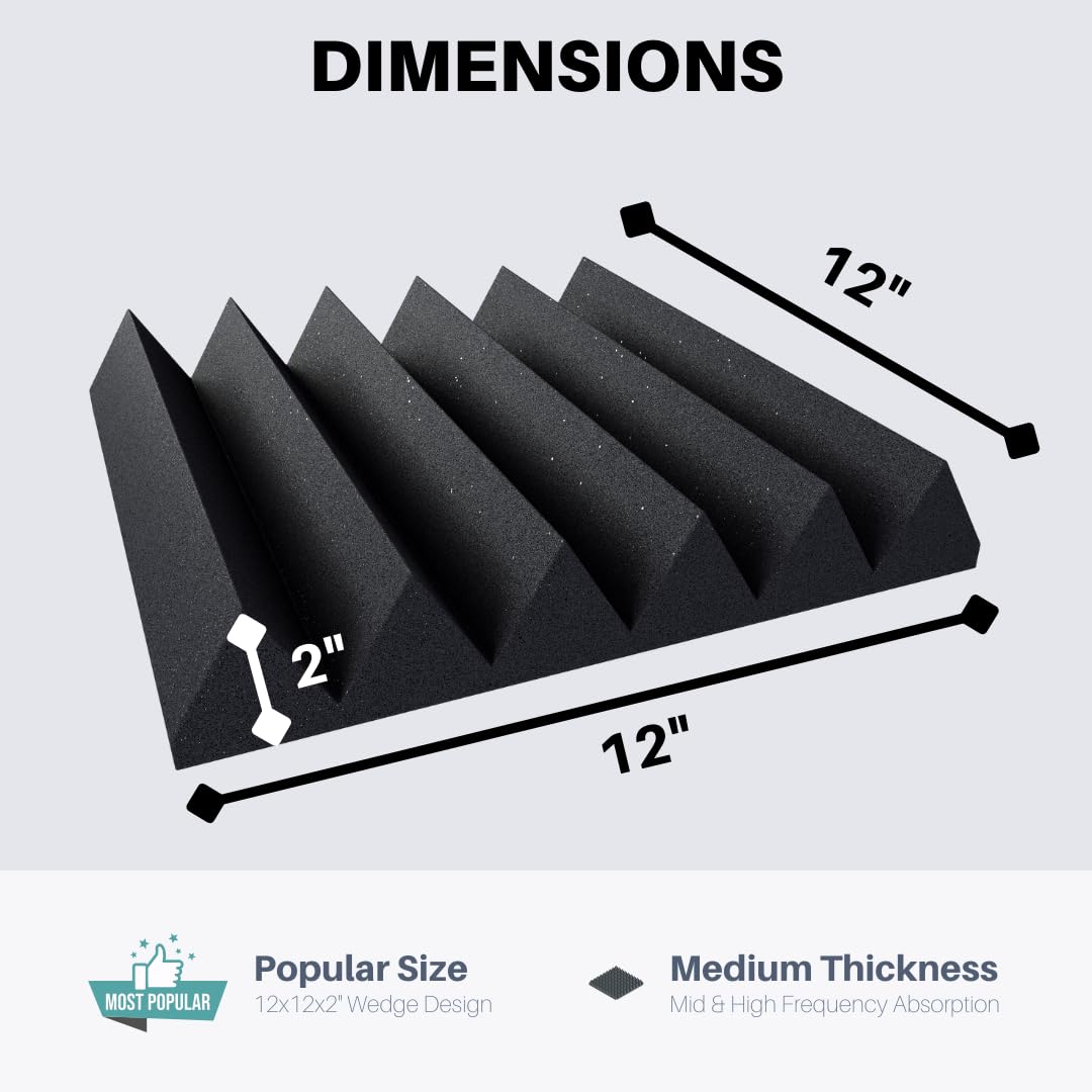 Professional Acoustic Foam Panels   Wedge Style 12X12X2    Tiles   4 Pack   Studio Foam For Sound Dampening   Soundproofing Foam