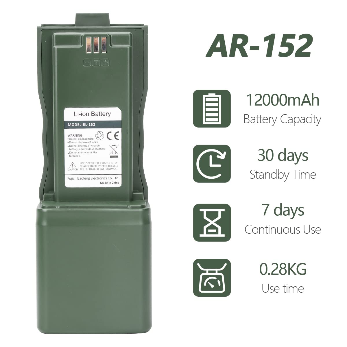 Baofeng Ar 152 Original Battery Bl 152 Li Ion Extend Battery Large Capacity Compatible With Ar152 Tactical Walkie Talkie Support