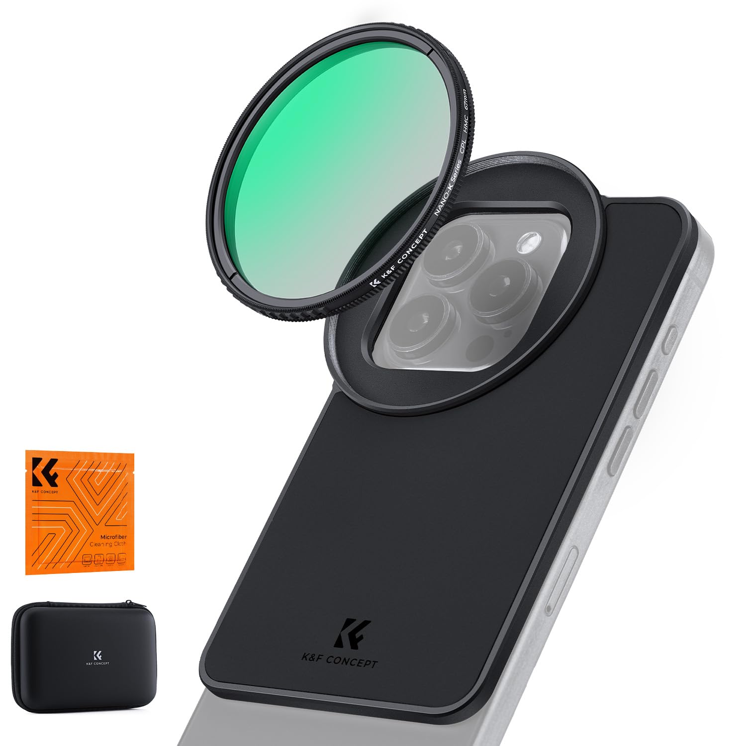 K&F CONCEPT 6.7 inch Magnetic Lens Filter Mount Adapter with 67mm CPL Filter for iPhone, Compatible with 16/15/14/13/12 Pro Max,