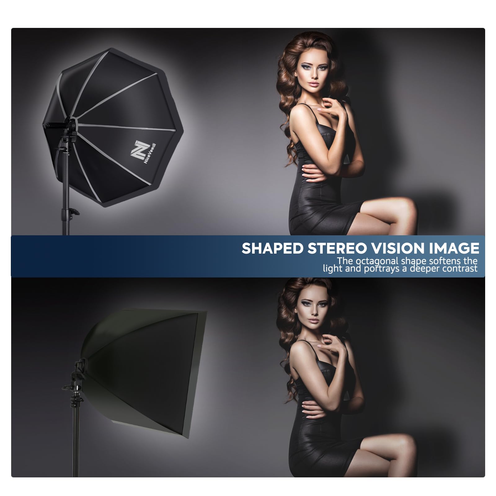 Softbox Photography Lighting Kit, Niceveedi 20'' Softbox Lighting Kit With 5400K 650W Equivalen Led Bulbs & 63'' Tripod Stand, S