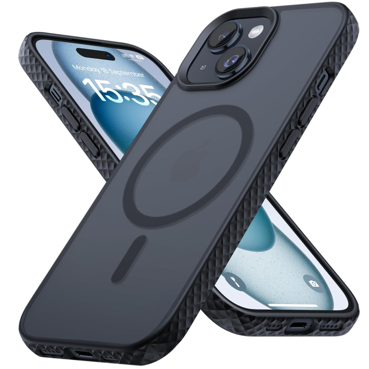 Lamicall Magnetic Case For Iphone 15, Fits For Magsafe   [Diamond Textured Anti Slip Edge] [Military Grade Shockproof Protection