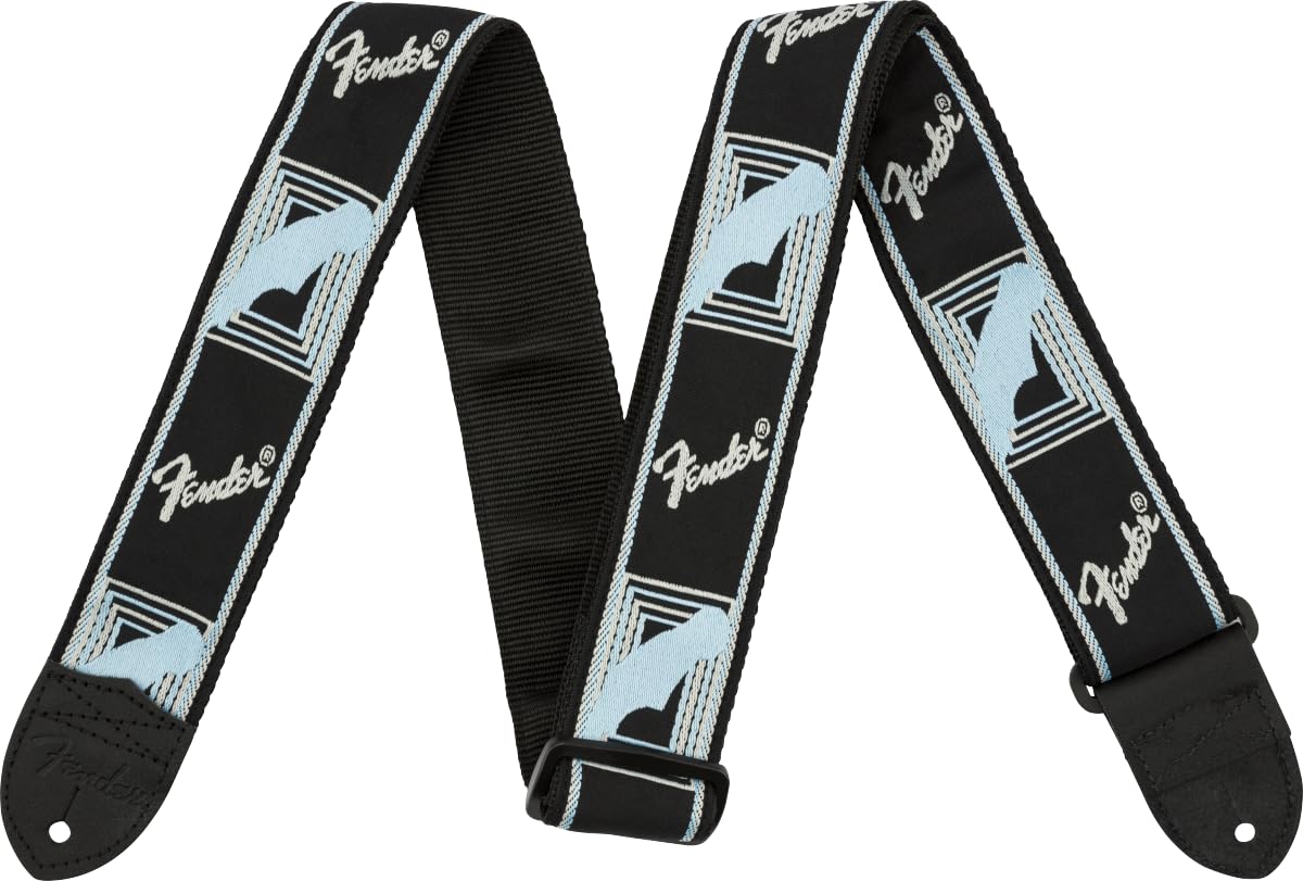 Fender Monogrammed Guitar Strap, 2in, Black/Light Grey/Blue