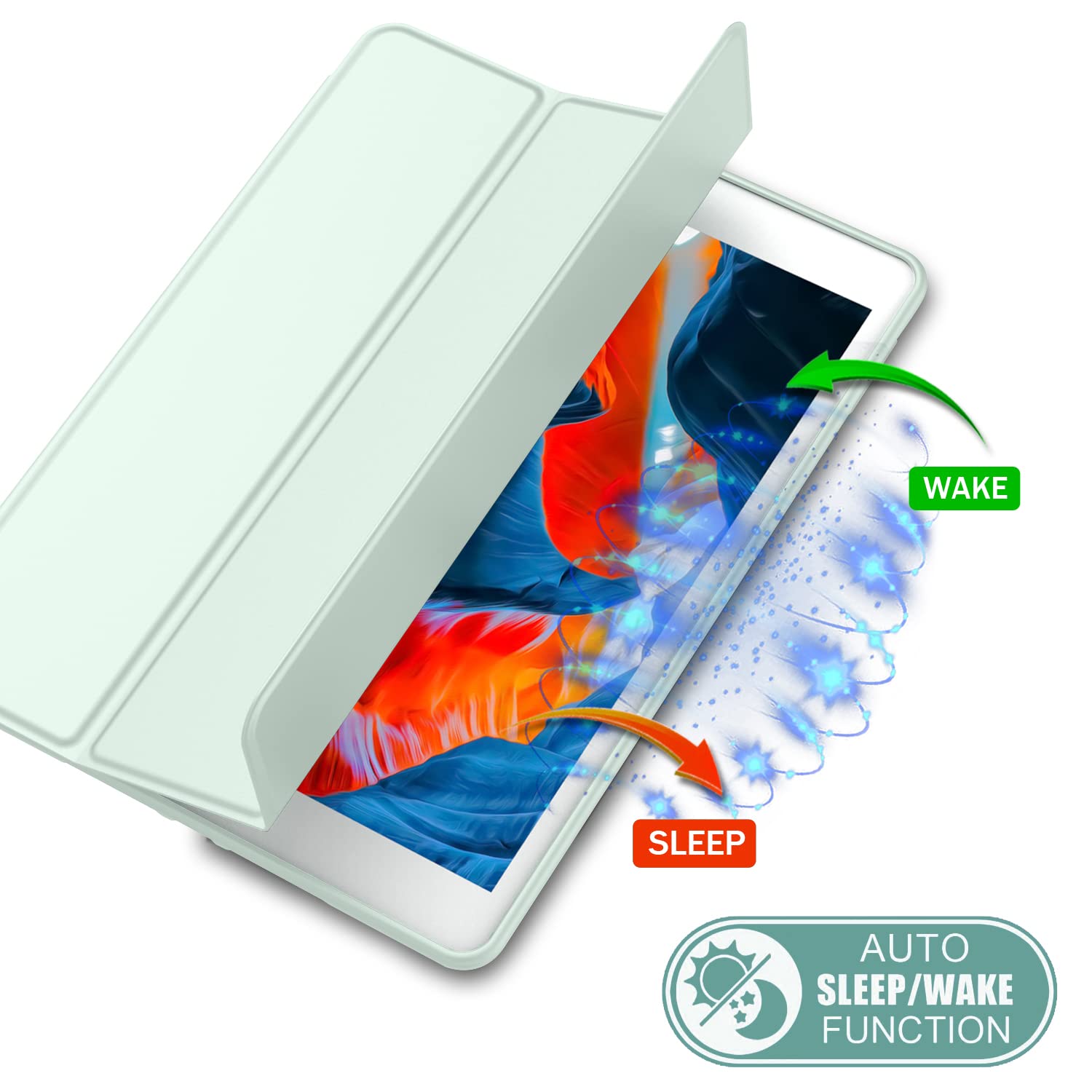 Imieet Ipad Case 2021/2020/2019 10.2 Inch, Soft Silicone Back, Pencil Holder, Auto Wake/Sleep Cover (Pale Green)