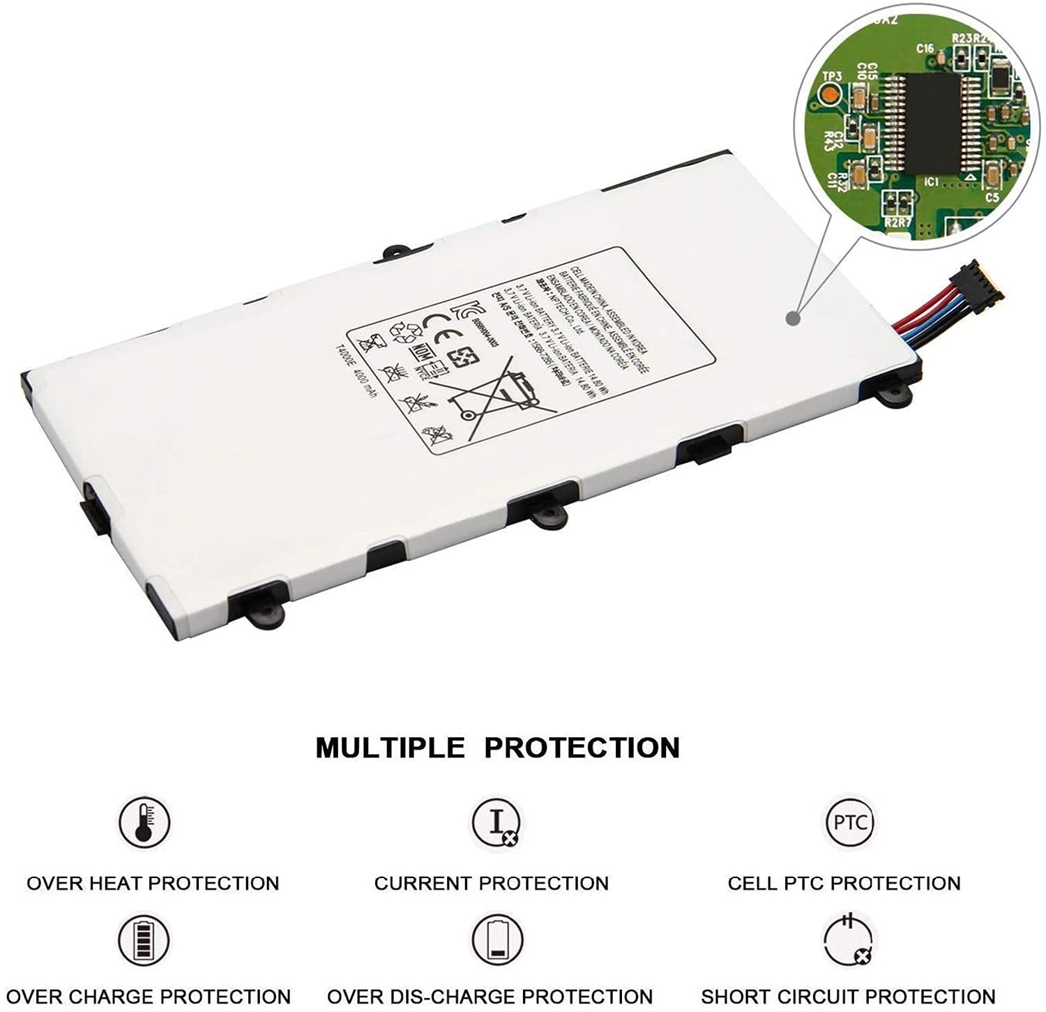 Hubei T4000E Li-ion Tablet Battery Replacement for Samsung Galaxy Tab 3 7.0" SM-T210 White 3.7V 14.8Wh