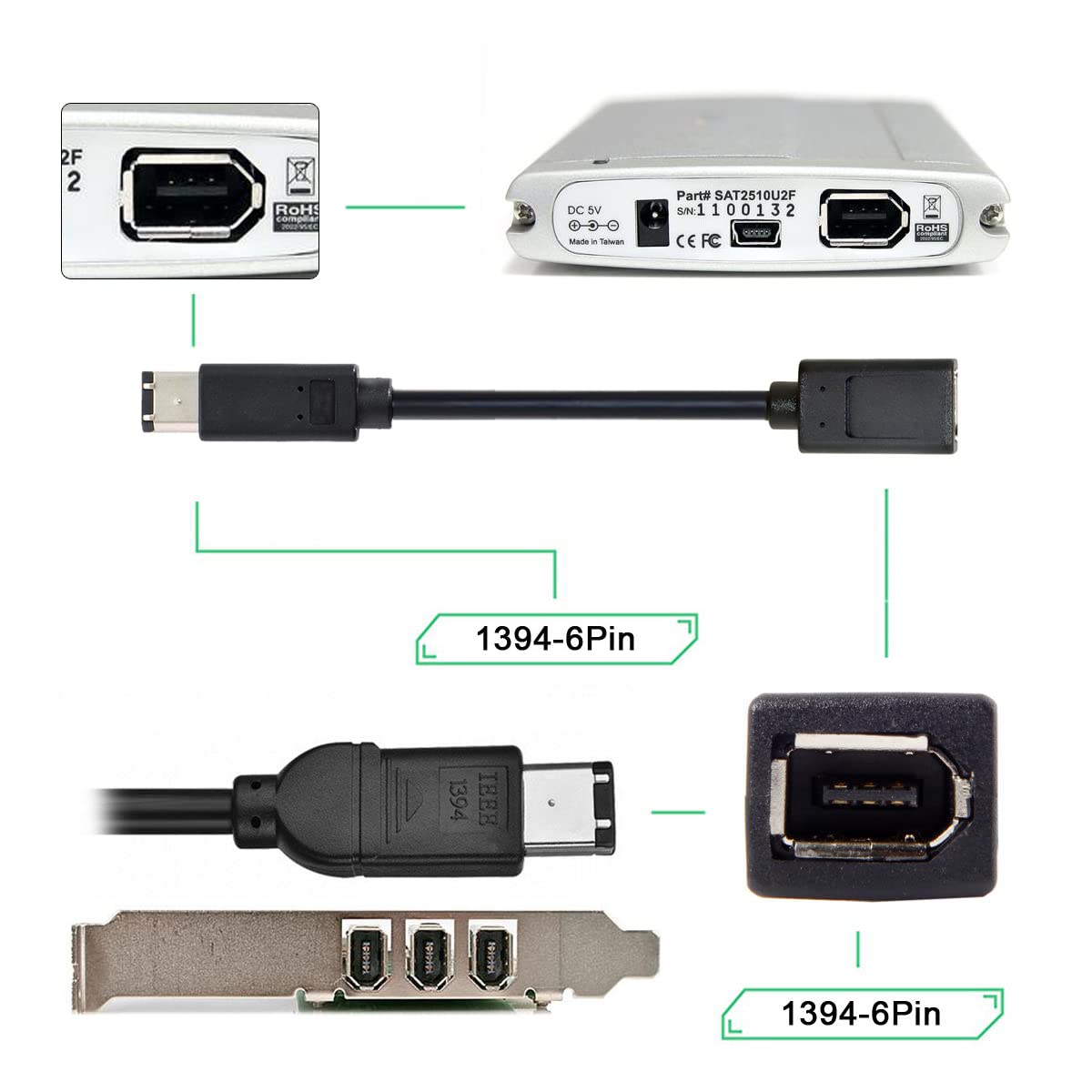 Cy Ieee 1394 6Pin Female To 1394A 6Pin Male Extension Data Video Capture Card Firewire 400 To 400 Cable 20Cm