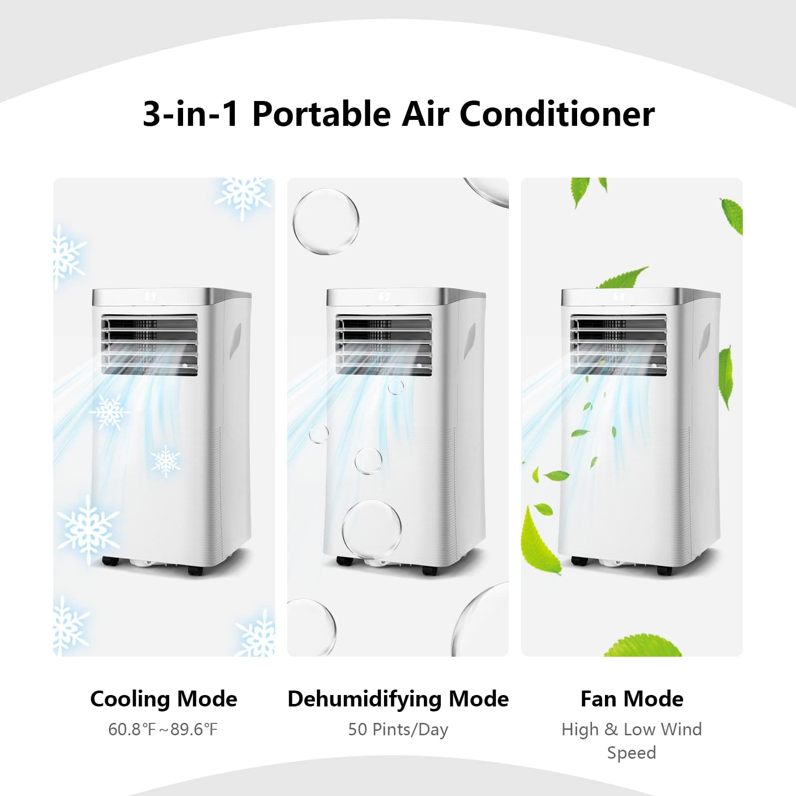 Dortala Portable Air Conditioners 10000 Btu, Ac Cooling Unit With Fan & Dehumidifier, Remote Control, 24H Timer, Window Kit, Sta