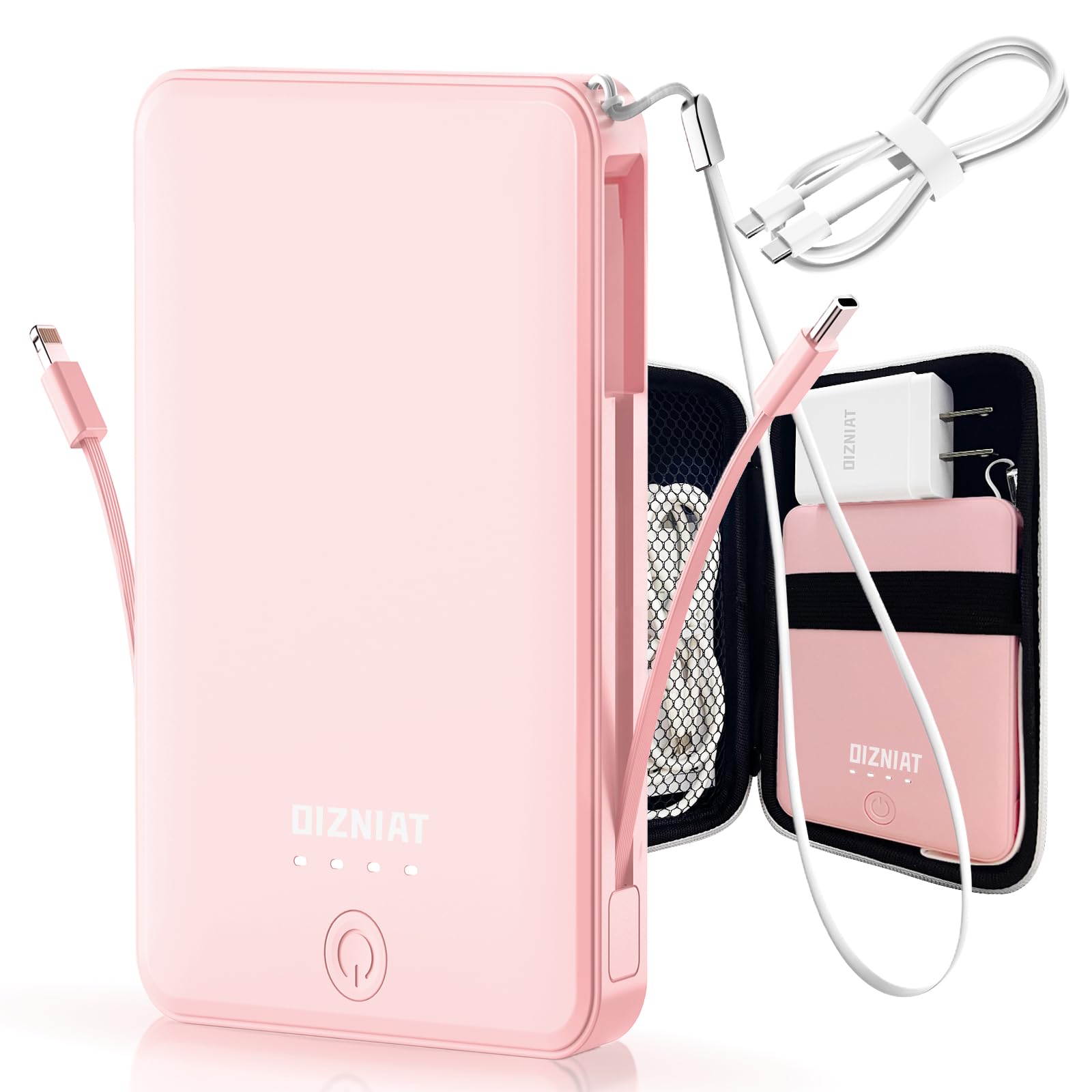 Portal Charger,10000mAh Portable Charging Bank w/Built-in Cable | 4 Outputs & 2 Inputs Slim Phone Charger Tsa Aproved Power Bank