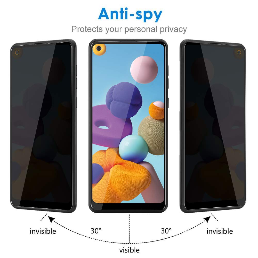 [2 Pack] For Samsung Galaxy A21/A21S Privacy Screen Protector, [Full Coverage] Anti Spy Hd Clarity 9H Tempered Glass Screen Prot