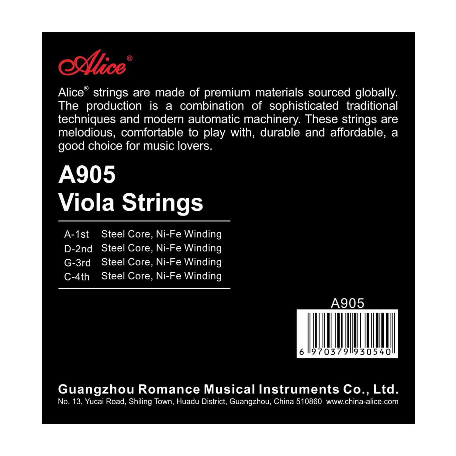 Alice Viola String 4/4 Full Strings Set Steel Core With Ni Fe Winding, Nickel Plated Viola String With Ball End For 16'' Viola