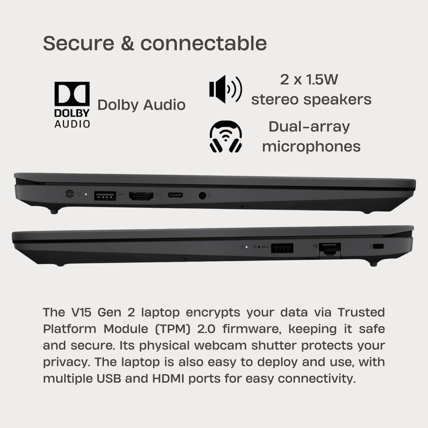 Lenovo V15 Gen 2 15.6'' Fhd Portable Everyday Laptop, Intel N4500, 16Gb Ram, 1Tb Ssd, Hdmi, Wi Fi, Webcam, Windows 11 Pro, Black