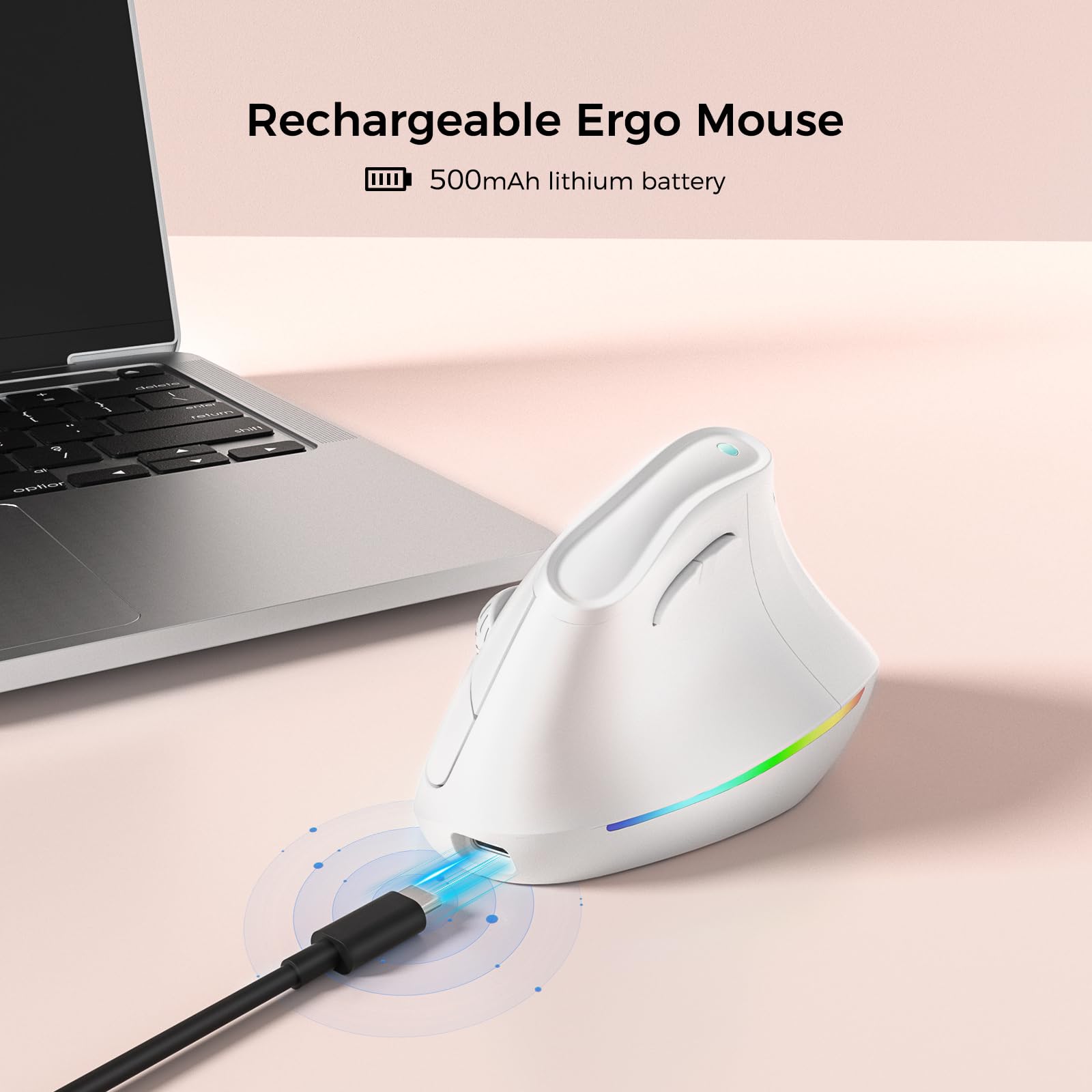 57 Wireless Ergonomic Mouse, Vertical Mouse, Carpal Tunnel Mouse, Rgb Light, Rechargeable, Bluetooth & 2.4G, 5-Level Dpi Adjustm