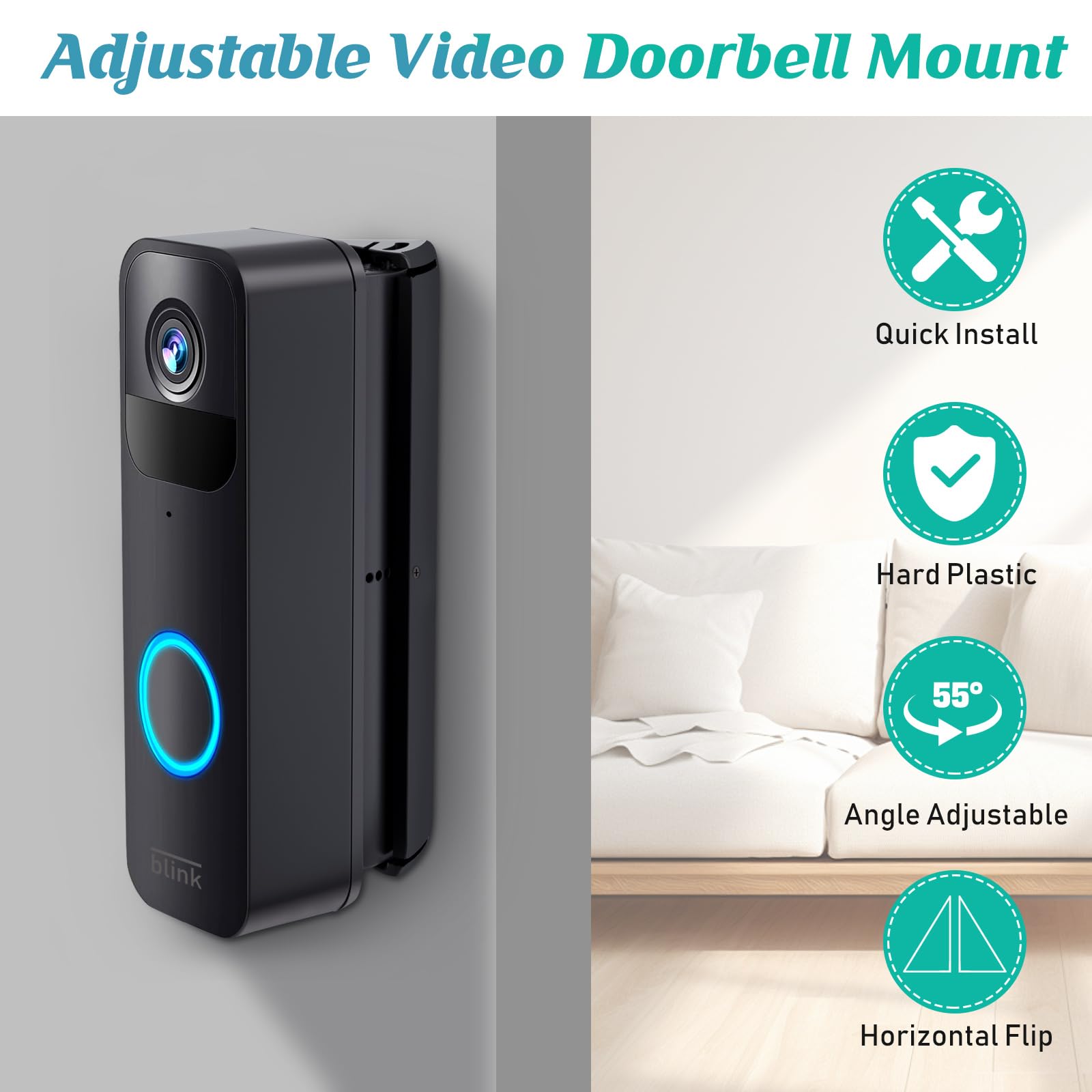 Sibada Blink Doorbell Angle Mount, Adjustable 30 To 55 Degrees Corner Mount, Angled Mounting Bracket Wedge Kit For Blink Video D