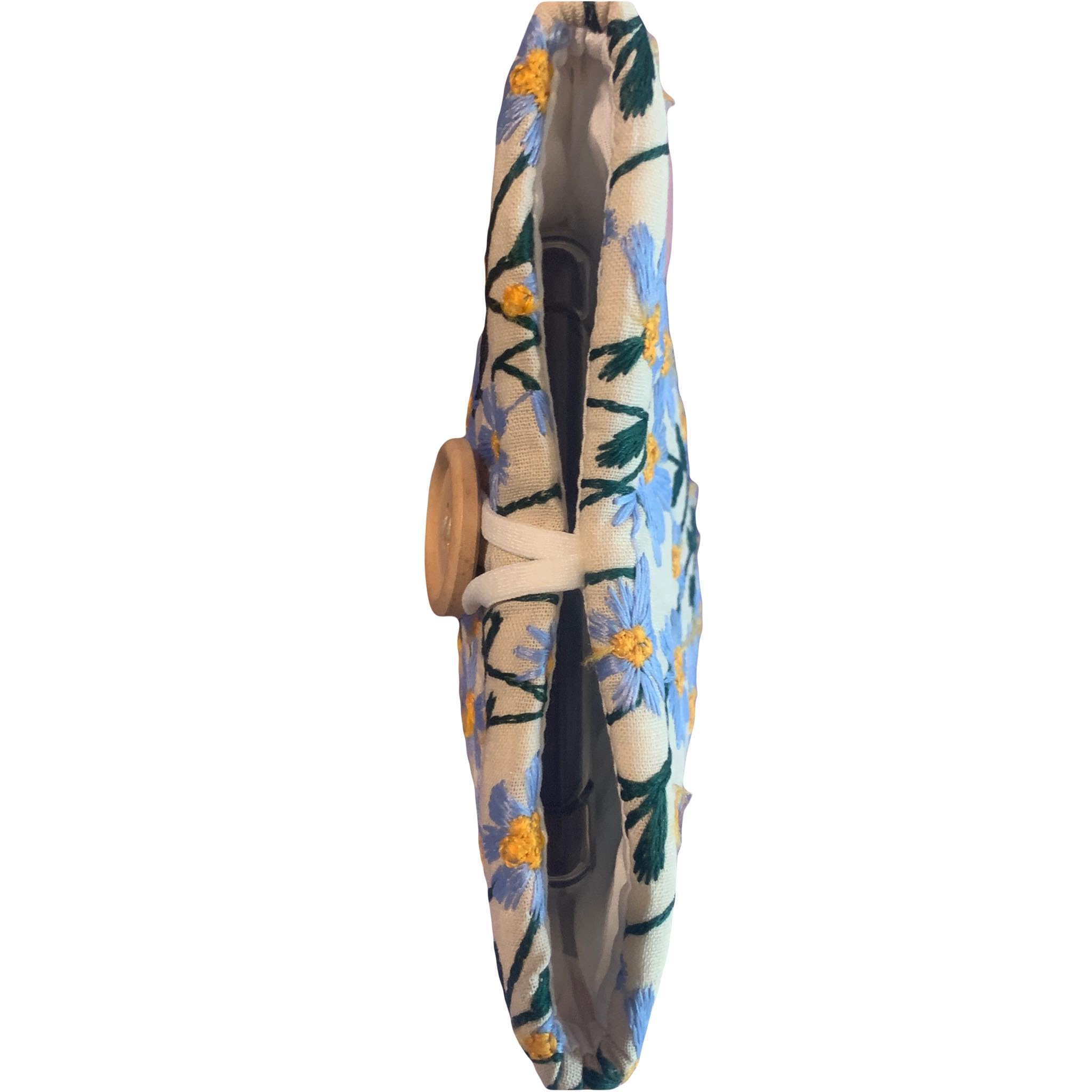 BirdieQPlusTwo Embroidered Daisy Kindle Paperwhite Sleeve 6x8 - Padded E-Reader Pouch for Extra Protection, Blue Beige