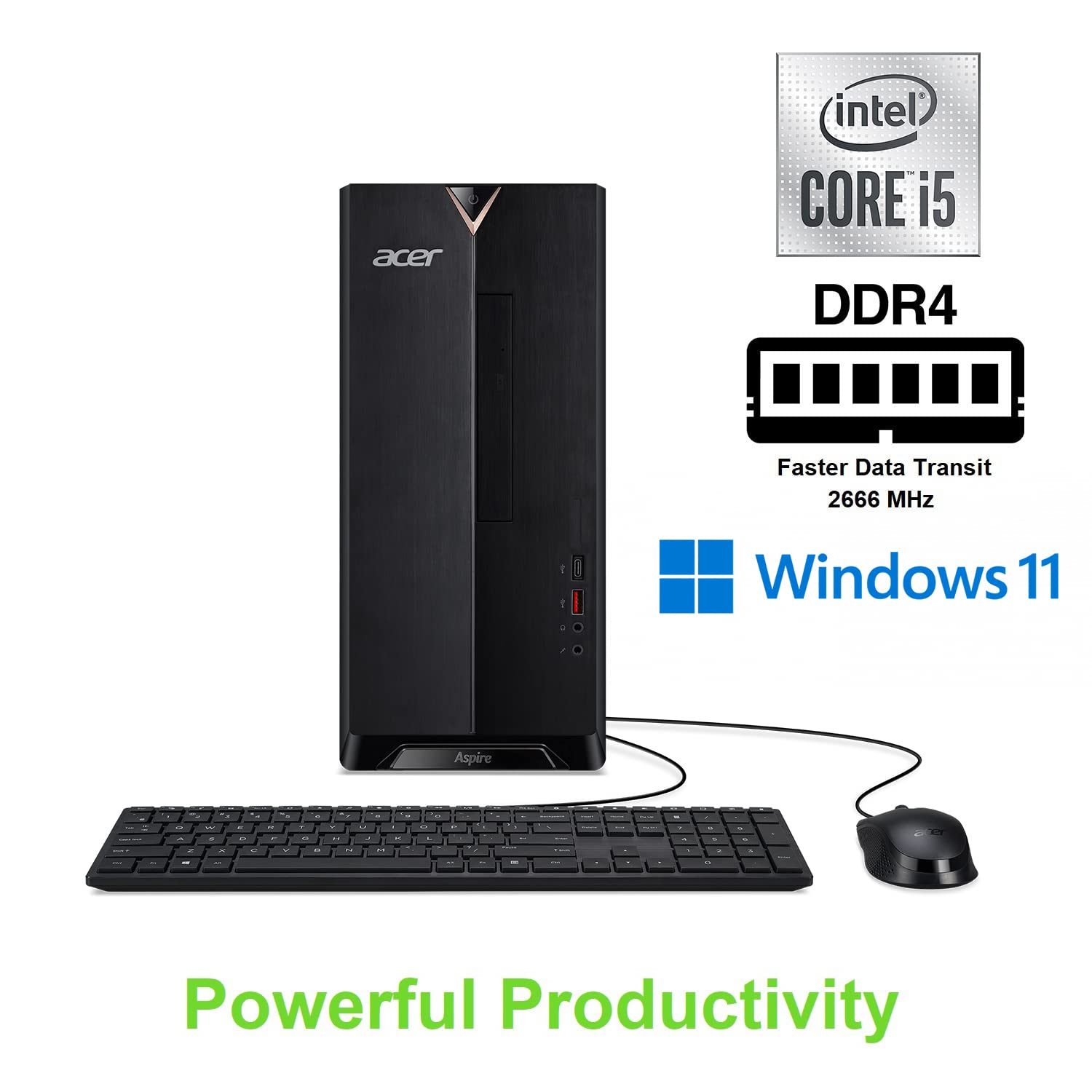Acer Aspire Tc 1660 Ua19 Desktop | 10Th Gen Intel Core I5 10400 6 Core Processor | 12Gb 2666Mhz Ddr4 | 512Gb Nvme M.2 Ssd | 8X D