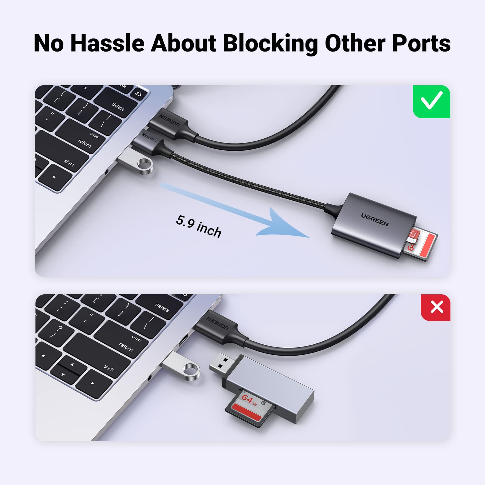 Ugreen Usb Sd Card Reader, Usb 3.0 To Micro Sd Card Reader Adapter, Aluminum Multi 2-In-1 Memory Card Readers For Camera Sd Micr