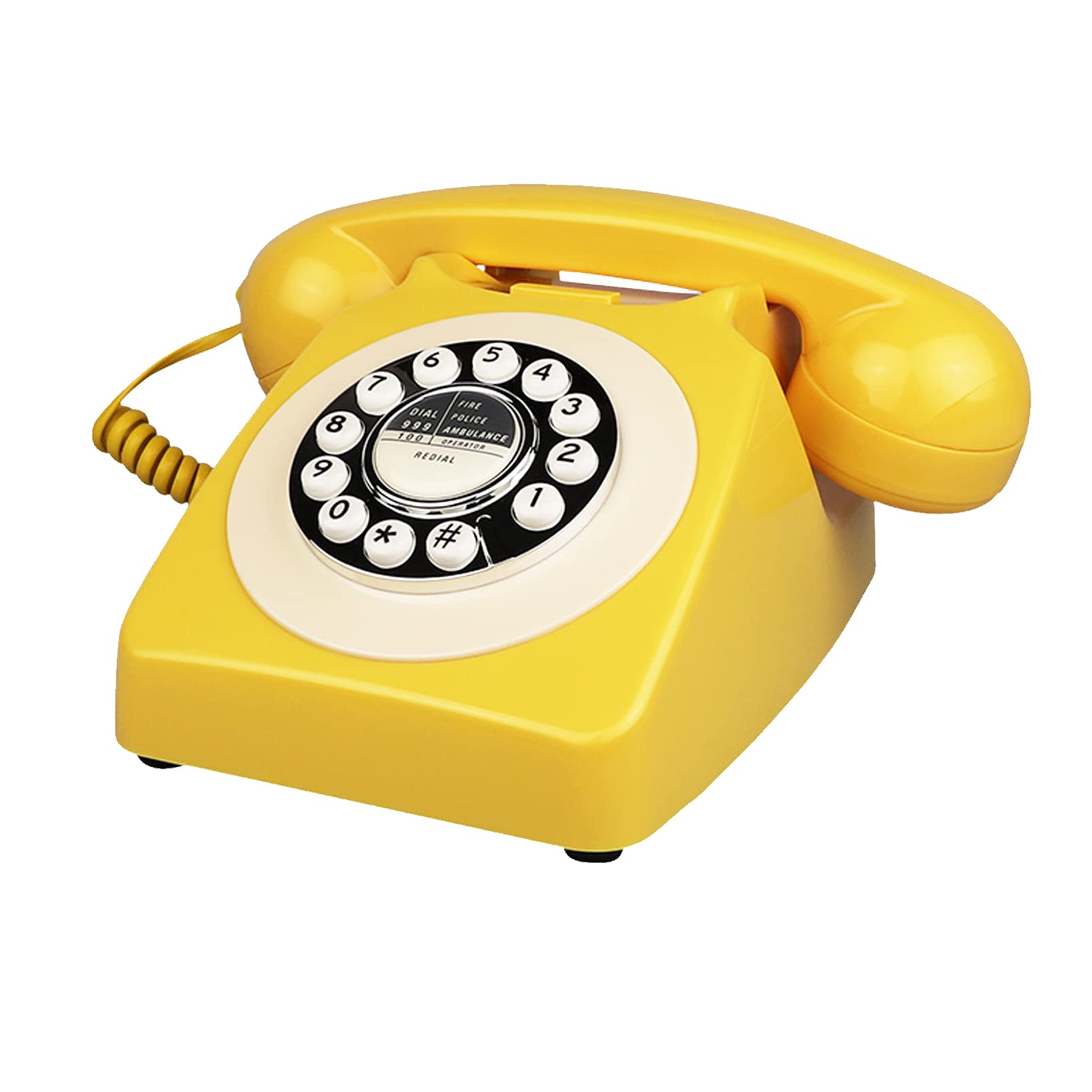 Benotek Retro Landline Phone, Yellow Old Fashion Vintage Telephone With Push Dial Keypad Single Line Antique Corded Phones For H