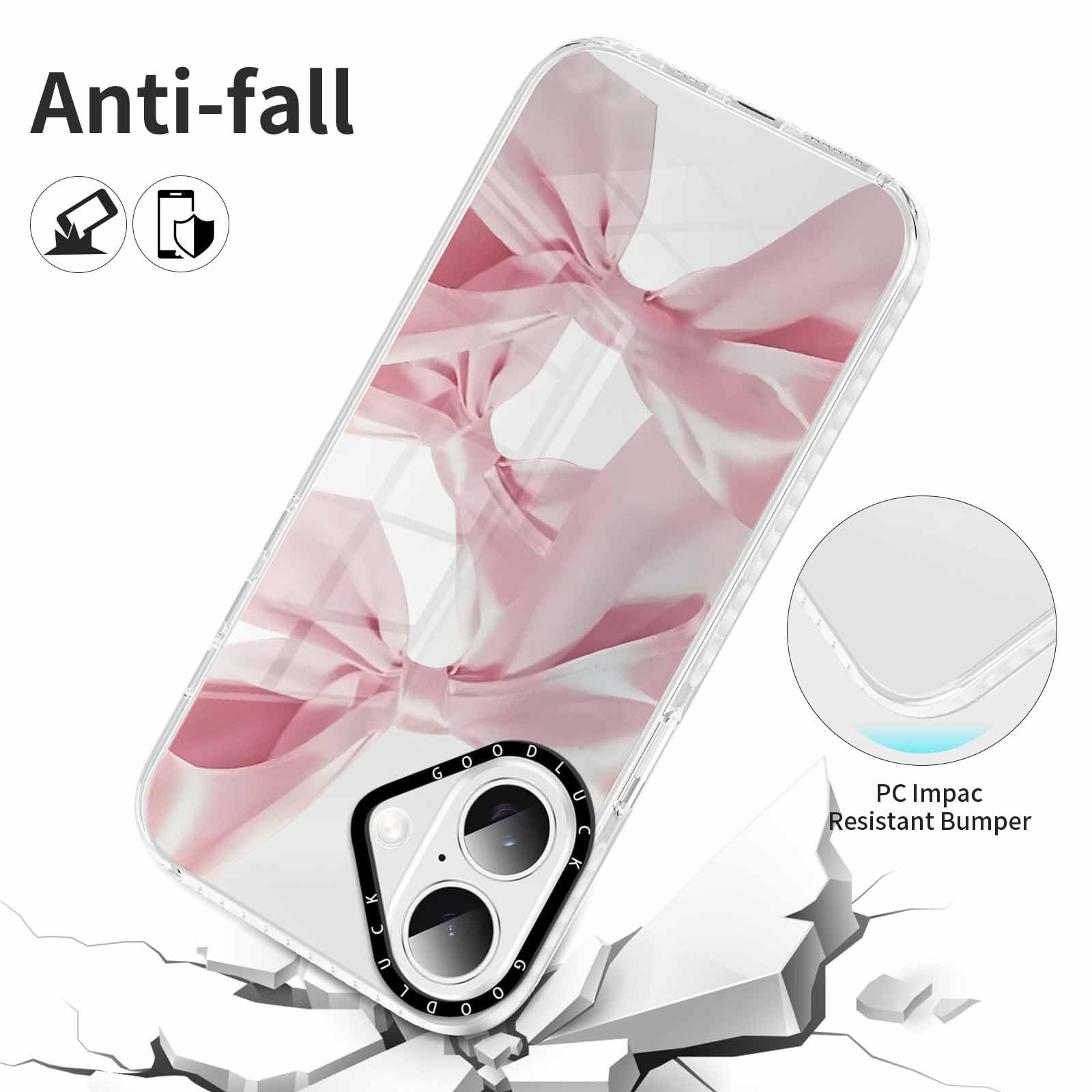 Rumdey 2 Pack Clear Bow Phone Case For Iphone 16 6.1 Inch, Cute Aesthetic Pattern Design Protective Soft Slim Shockproof Tpu Bum