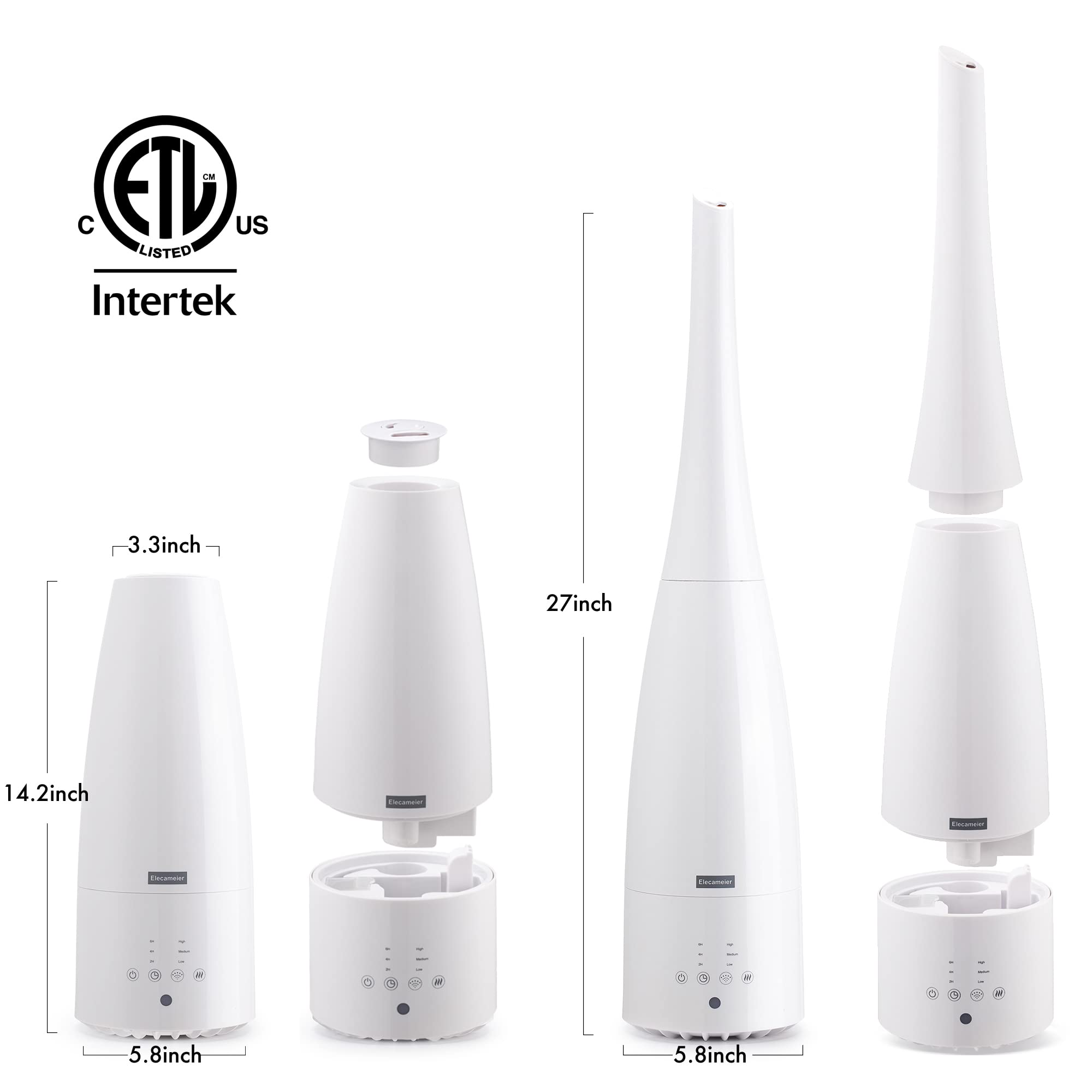 Elecameier Warm And Cool Mist Humidifier For Home/Bedroom With Remote Control 2.3L Smart Air Humidifier For Desk/Office/Bedroom