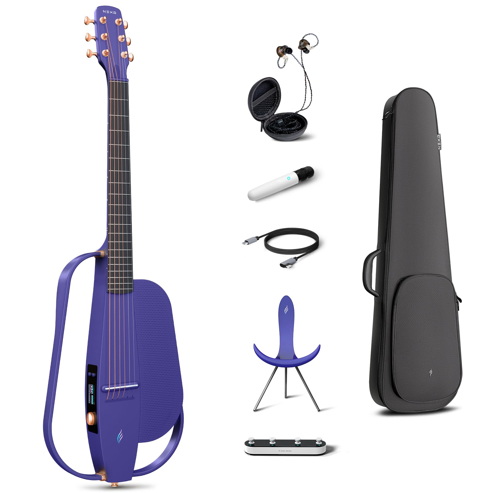 Enya NEXG 2 Acoustic-Electric Guitar Carbon Fiber Travel Smart Audio Guitar with 50W Wireless Speaker, Wireless Microphone, Hi-F