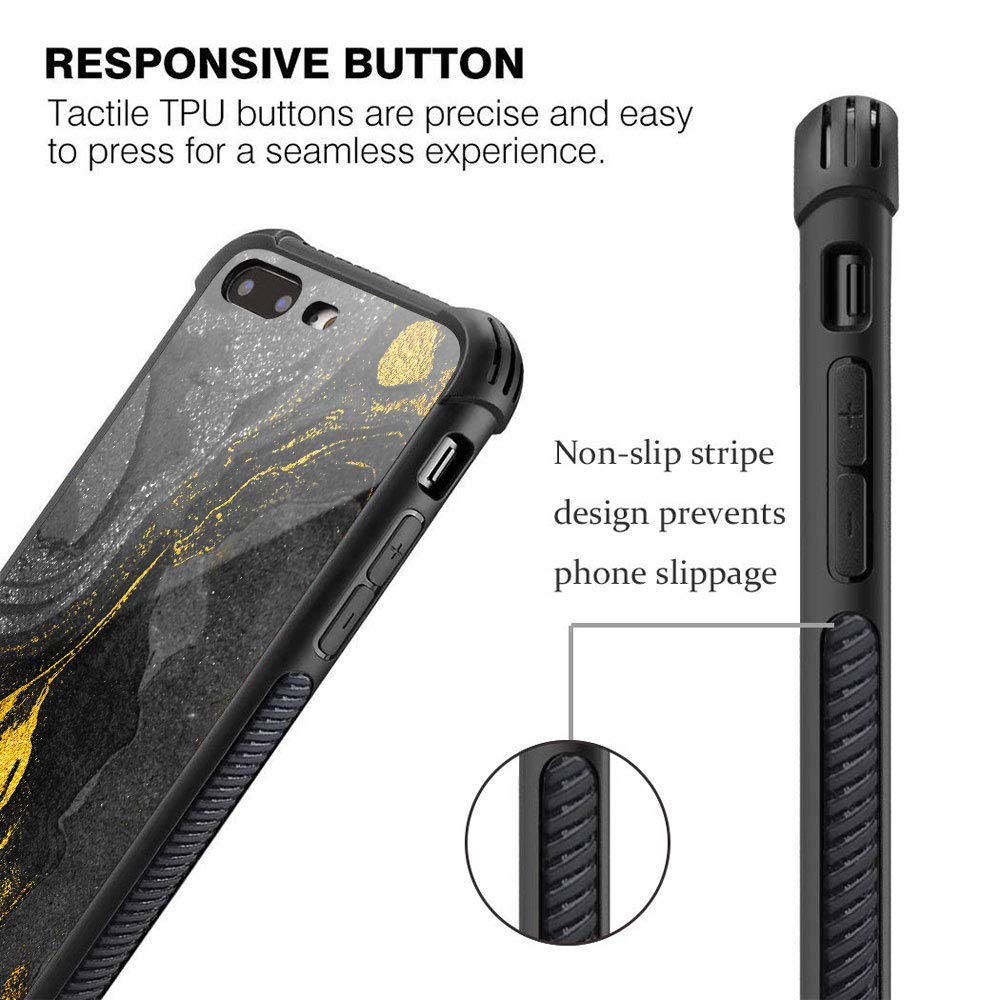 ZHEGAILIAN Phone Case Compatible iPhone SE 2022 2020 7 8 TPU Organic Glass Black Golden Marble 4.7 inch