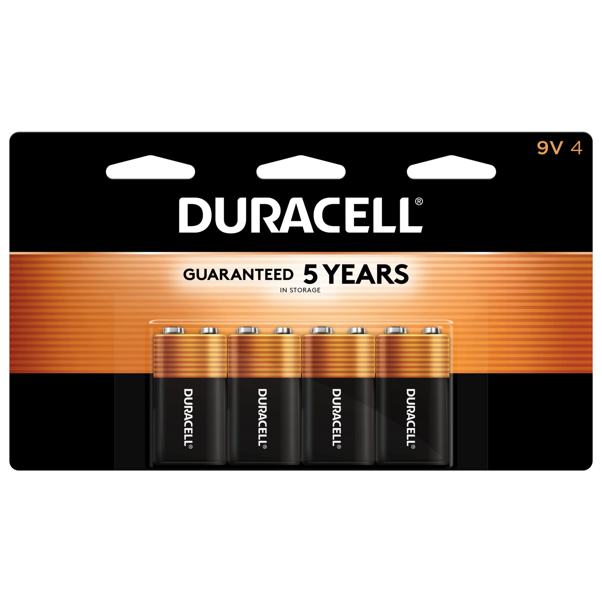 Duracell Coppertop 9V Battery, 4 Count Pack, 9-Volt Battery with Long-lasting Power, All-Purpose Alkaline 9V Battery for Househo