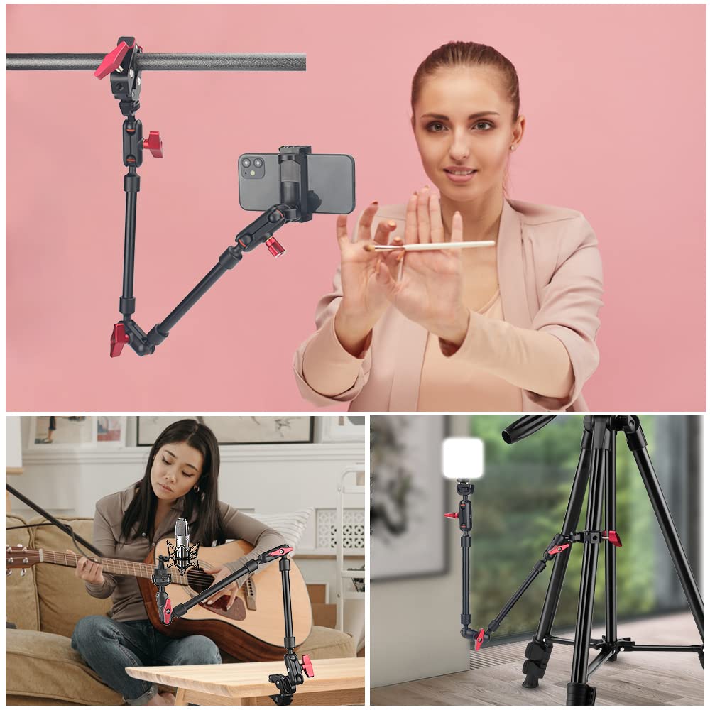 Magic Arm Camera Mount Super Clamp, 22Inch Mic Boom Arm Camera Clamp Mount With Phone Holder And 3/8'' 5/8'' Screw Adapters, Art