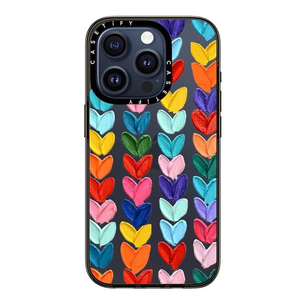 Casetify Compact Iphone 15 Pro Case [2X Military Grade Drop Tested / 4Ft Drop Protection]   Clear Polka Daub Hearts   Clear Blac