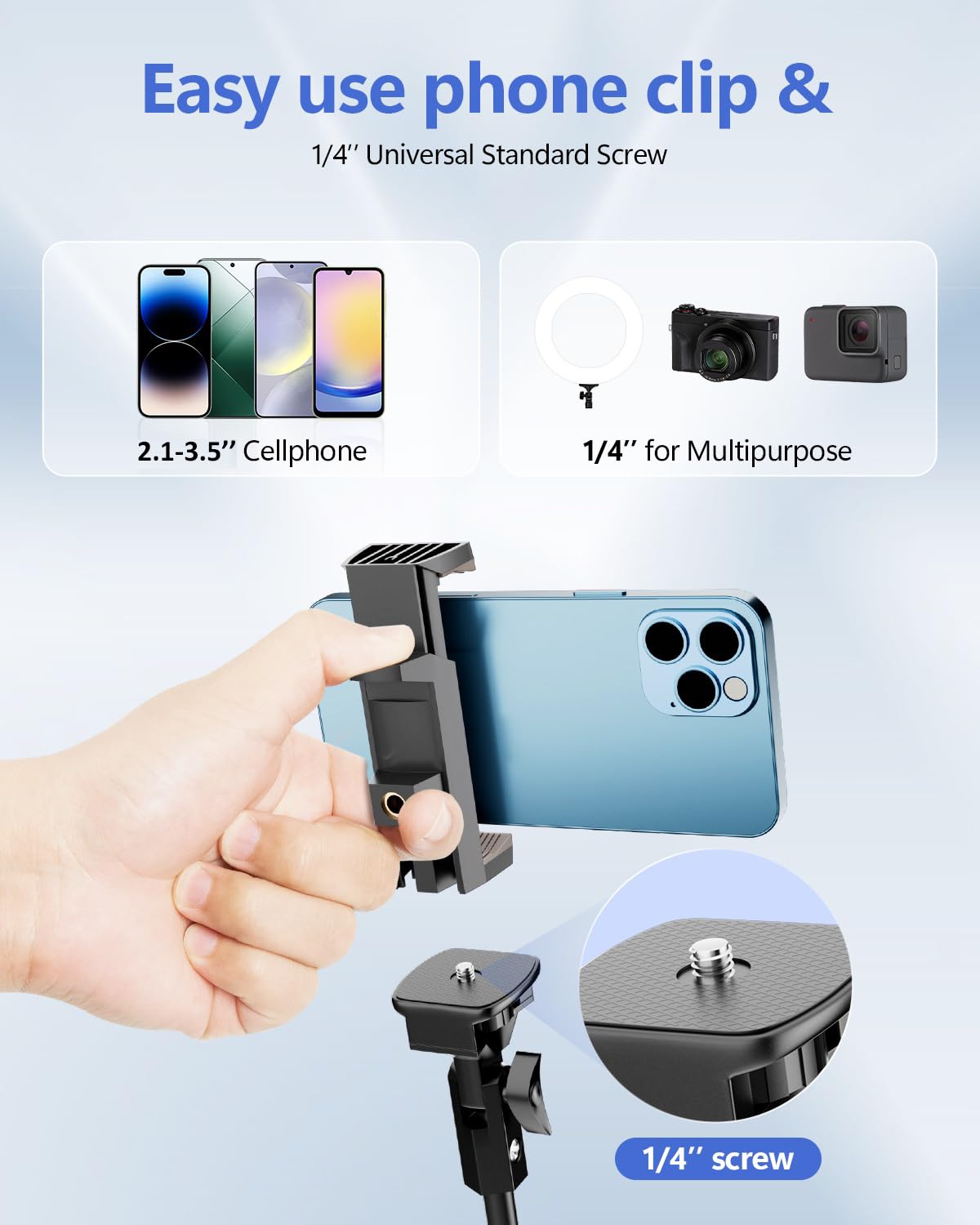 Emart 62 Cell Phone Tripod Stand, Adjustable Floor Cellphone Tri Pod Holder With Remote For Iphone And Android, Portable Compact