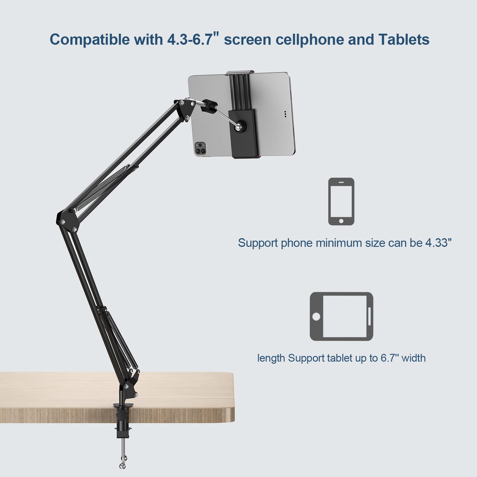 Anivia Overhead Video Stand Phone Holder Articulating Arm Phone Mount,Articulating Phone Stand Tablet Table Top Scissor Boom Arm