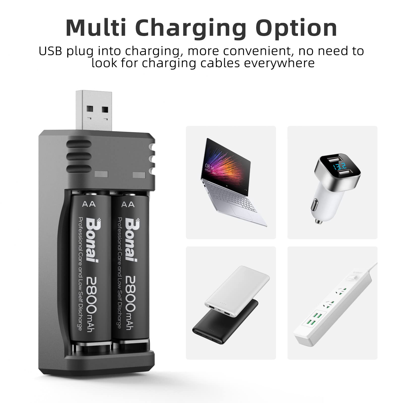 Bonai D Battery Converter With Aa Rechargeable Battery Charger Set,4 Rechargeable D Batteries Aa To D Battery