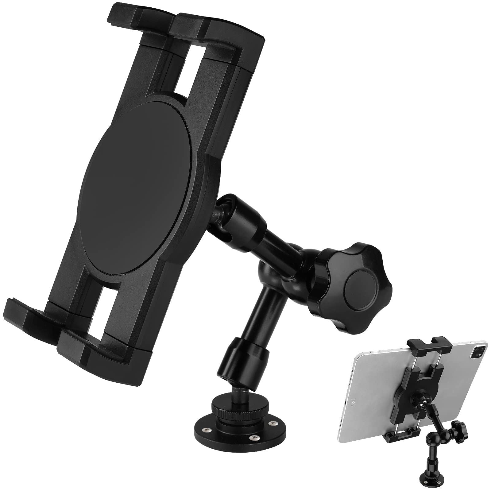 Mippko Heavy Duty Drill Base Tablet Holder, iPad Mount for Truck/Car/Boat/Wall/Desk/Vehicle Dashboard,360 Adjustable Aluminum Al