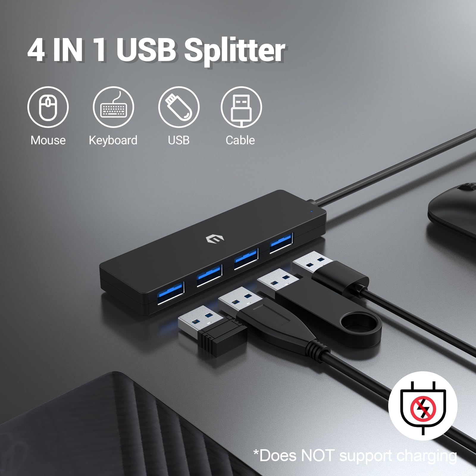 Tymyp 4 Port Usb Hub, Usb 3.0 Hub With 5Gbps Speed, Expand Laptop, Flash Drive, Hard Drive, Console, Printer, Camera, Keyboard,