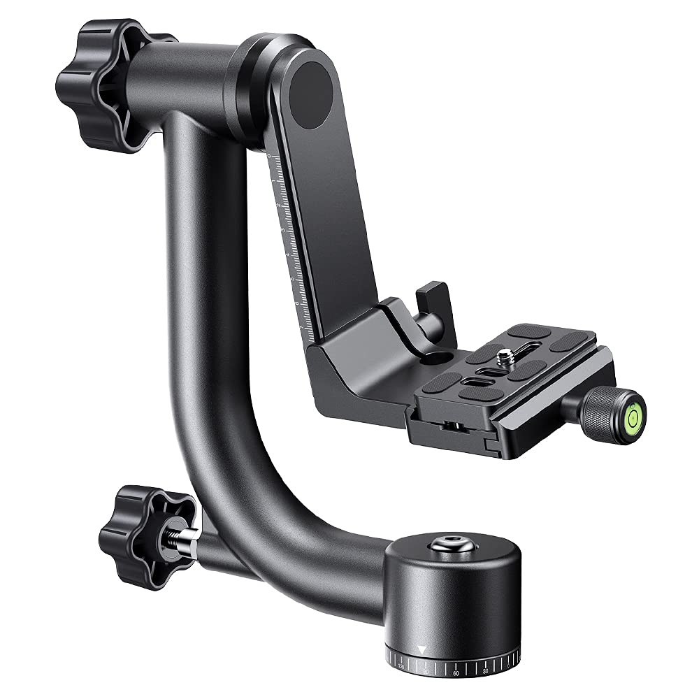 K&F Concept Aluminum Alloy 360 Degree Panoramic Gimbal Tripod Head With 1/4'' Standard Quick Release Plate And Bubble Level,Load Capacity Up To 20Kg/44Lbs