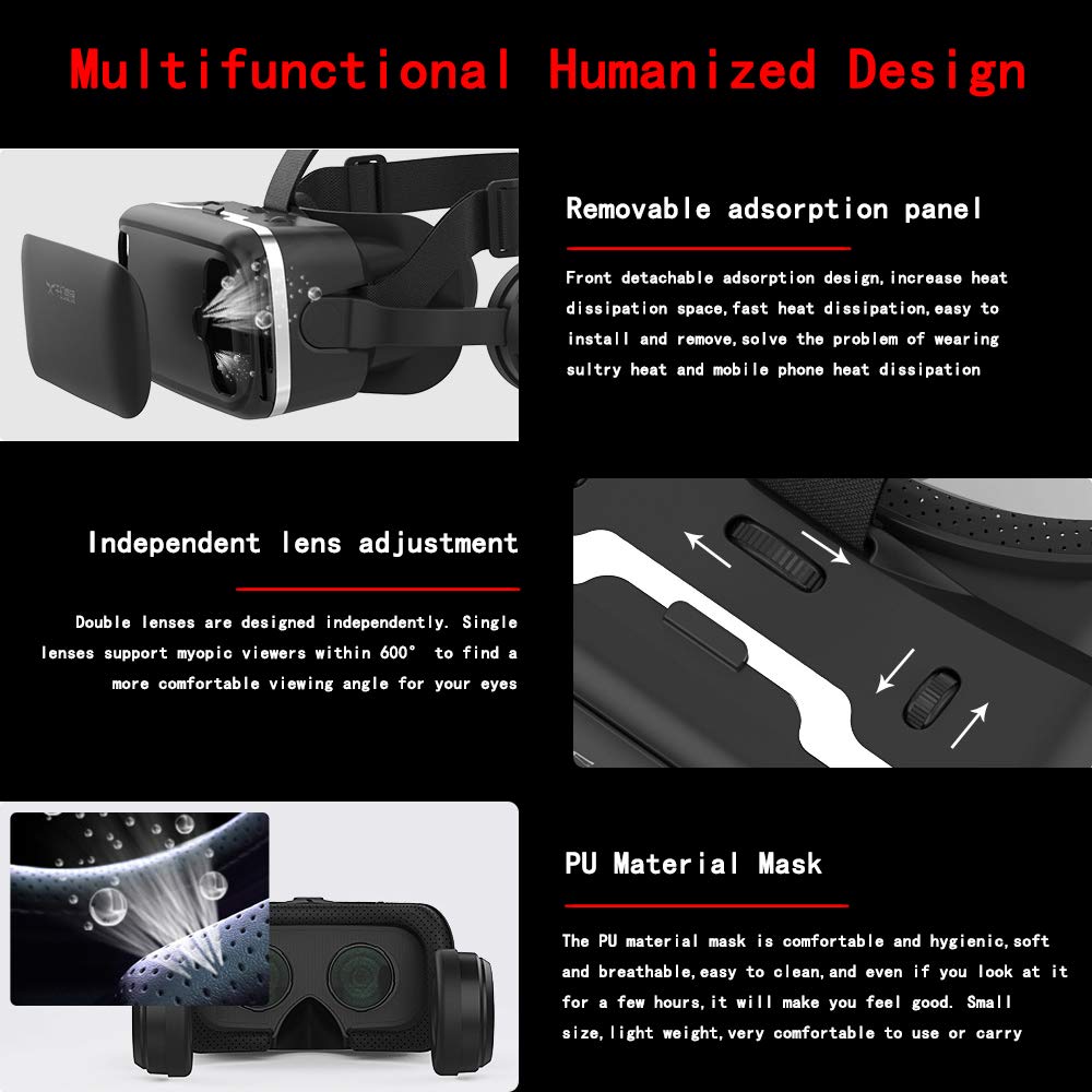 Vr Headset With Remote Controller,Hd 3D Vr Glasses Virtual Reality Headset For Vr Games & 3D Movies, Vr Headset For Iphone/Andro