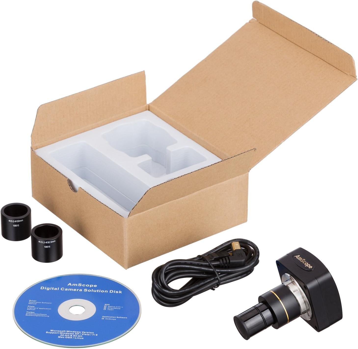 Amscope Mu500-Ck 5.0 Mp Usb Microscope Camera With Software And Calibration Kit, Compatible With Windows Xp/Vista/7/8/10 And Mac