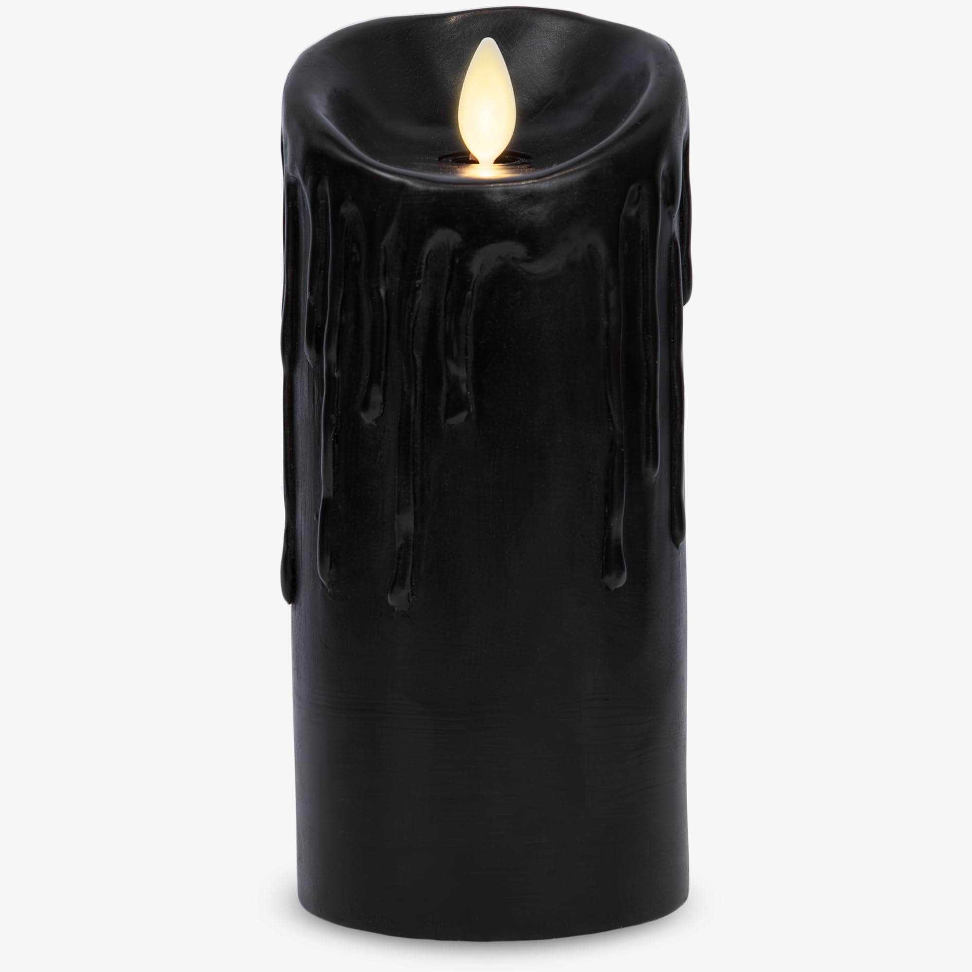 Luminara Black Wax Drip Flameless Candle Led Battery Operated Moving Flame Lights Pillar Unscented Real Wax With Dripped Edge, T