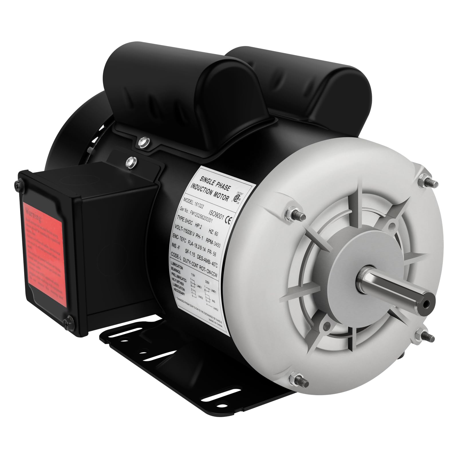 2 HP Electric Motor, Farm Duty Single Phase Motor 3450RPM 56 Frame, 5/8 Shaft Diameter, 1.88 Shaft Length,115/230V TEFC CW/CCW