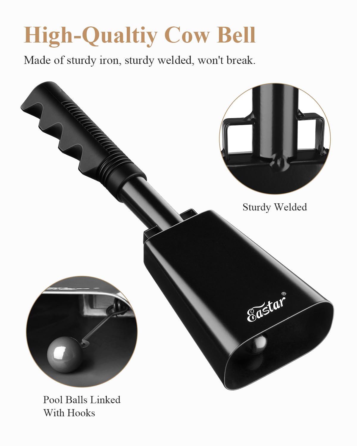 Eastar Cow Bell With Handle, 2 Pack Cowbells For Sporting Events, 10 Inch Cowbells Noise Makers Cheering Bell For Football Games