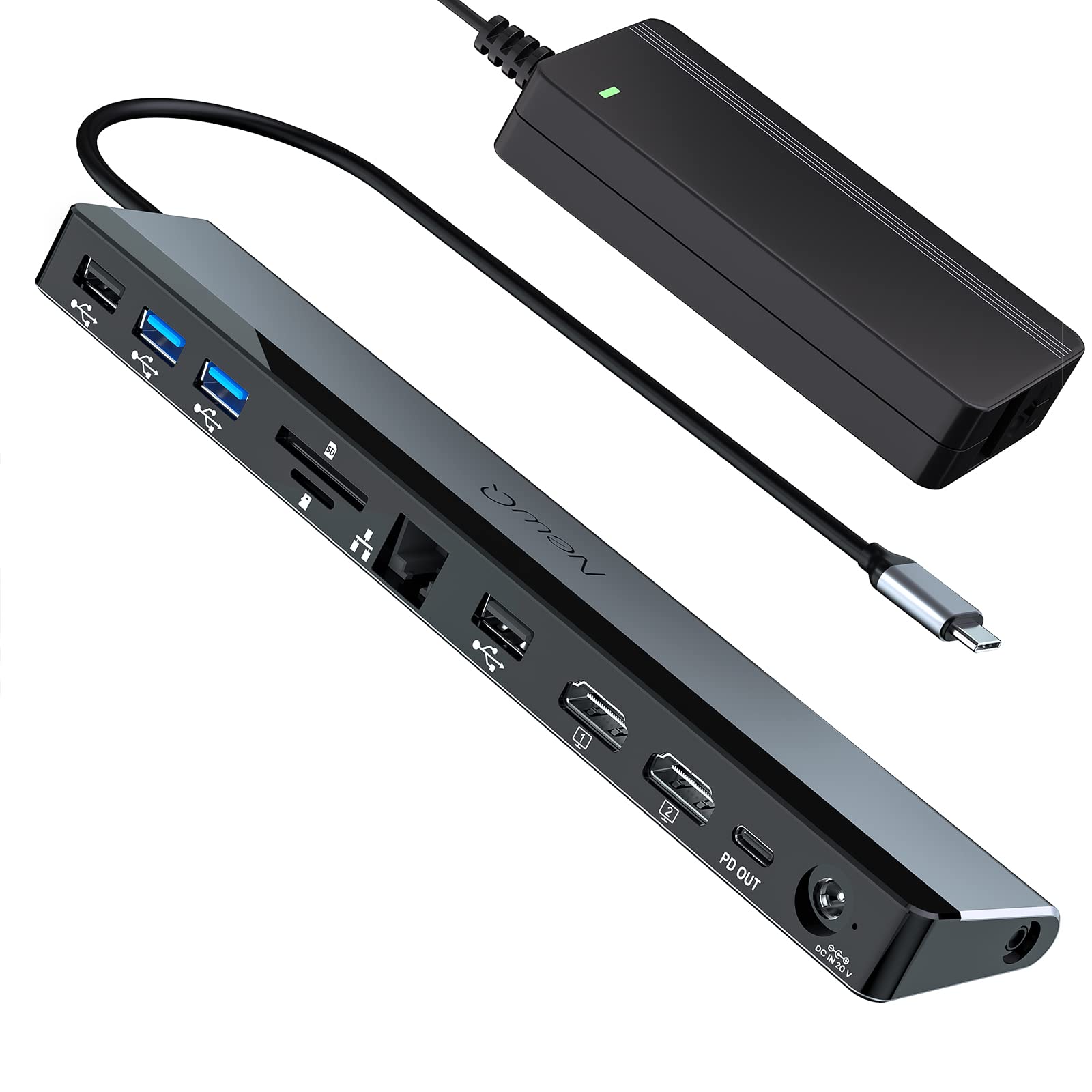 Usb C Docking Station Dual Monitor With 96W Power Adapter: Newq 12 In 1 Thunderbolt 3 | 4 Dock, Dual 4K Hdmi, 4 Usb, Audio, Rj45