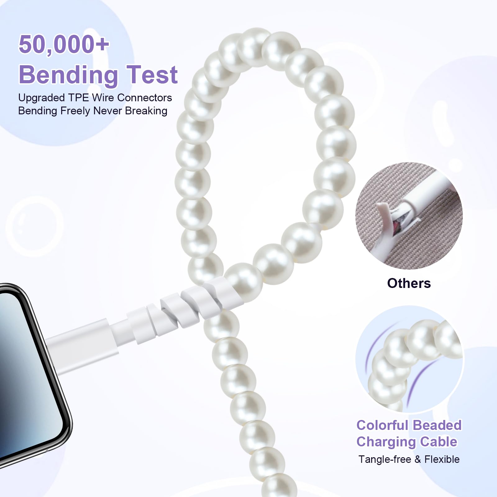 Aolcev Usb C Cable 66W 2 In 1 Multi Usb To Usb C Fast Charging Cable 6.6Ft/2M Long Beaded Phone Charger Pearl Usb Type C Charger