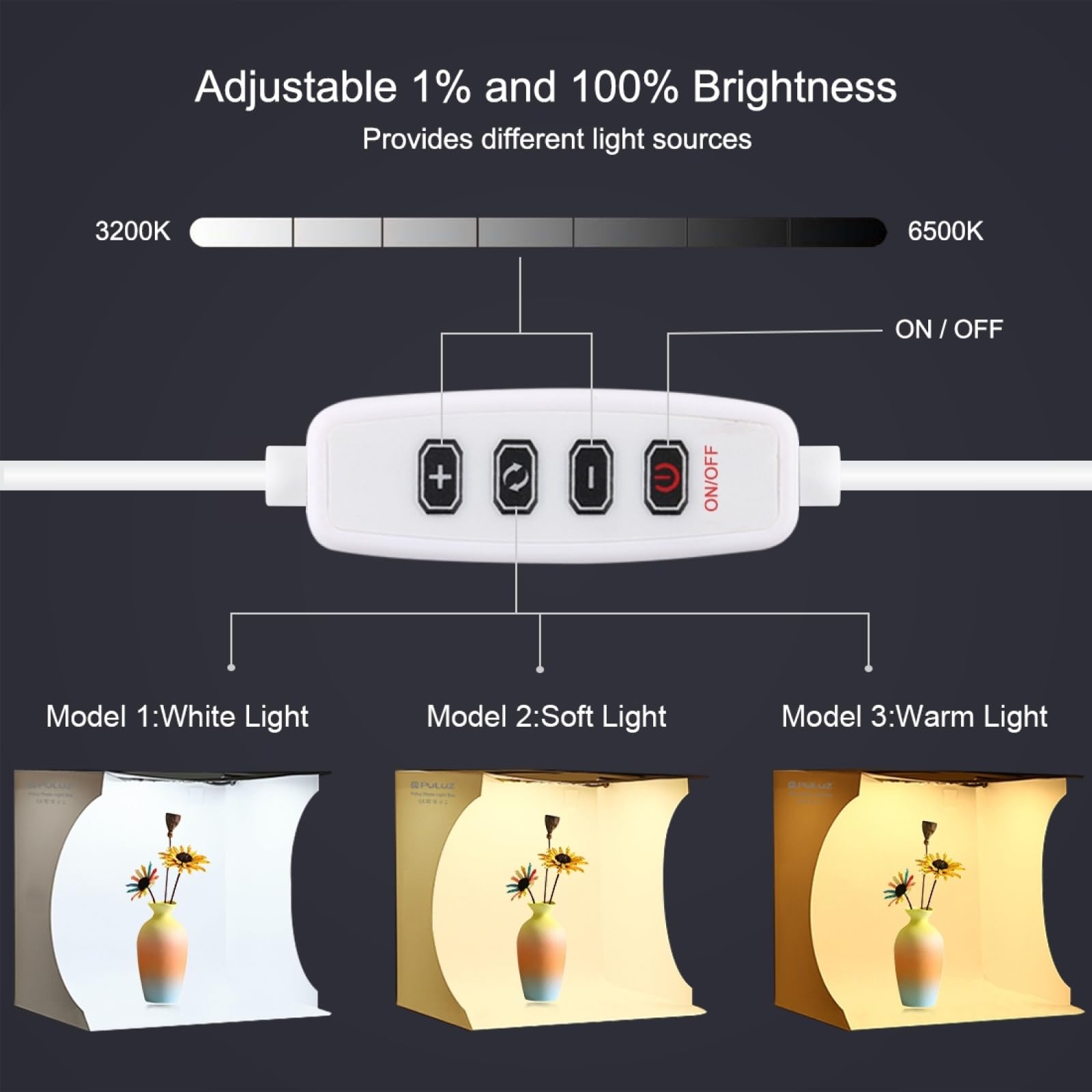 Photo Light Box 12'' Portable Folding Photography Light Tent Kit With White Light Warm Light And 6 Kinds Color Backgrounds For S