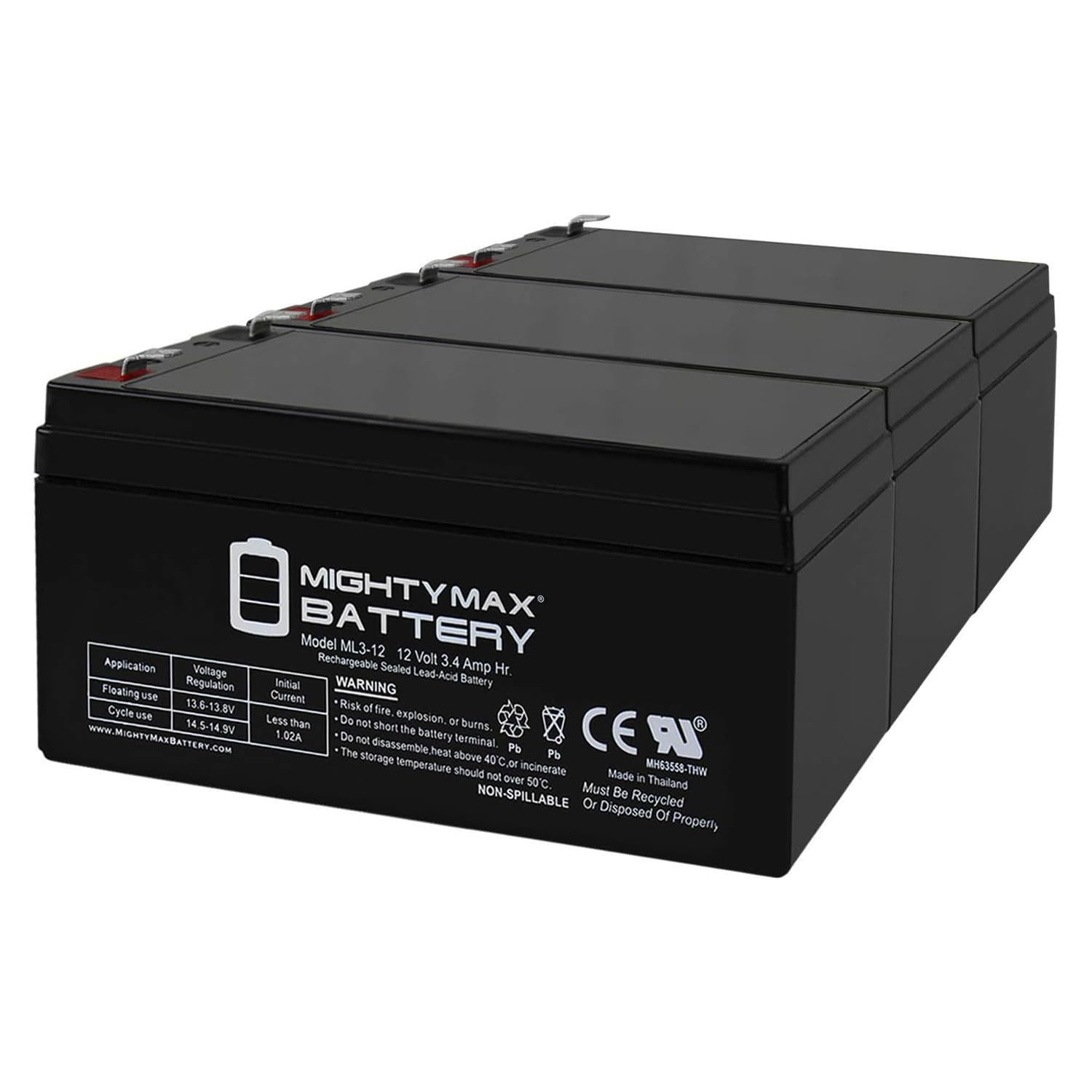 Mighty Max Battery 12V 3AH SLA Replacement Battery for B&B BP3-12 - 3 Pack